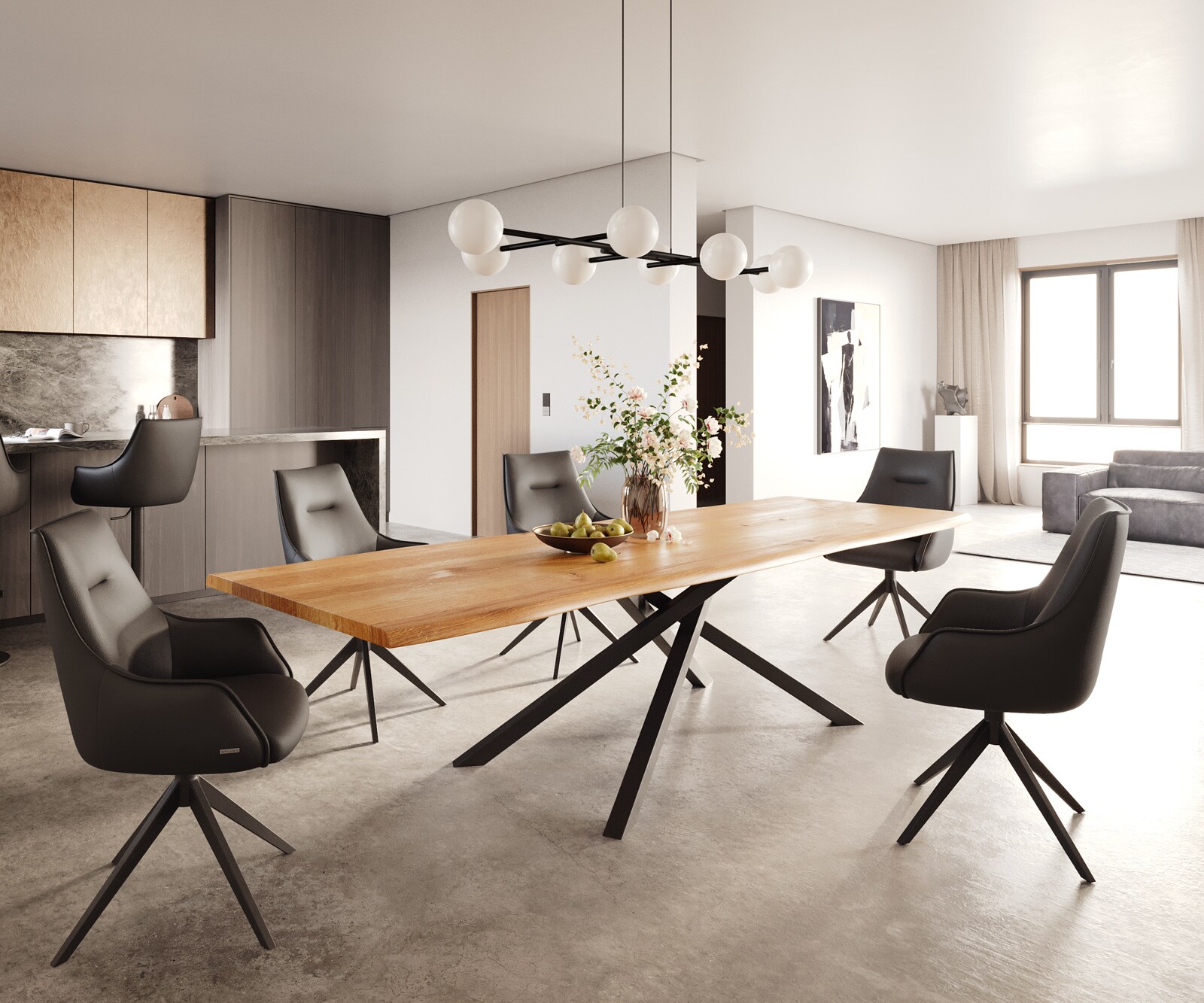 Eettafel Edge 300x100x4 eiken natuur kruisframe rechthoek zwart Live-Edge 4