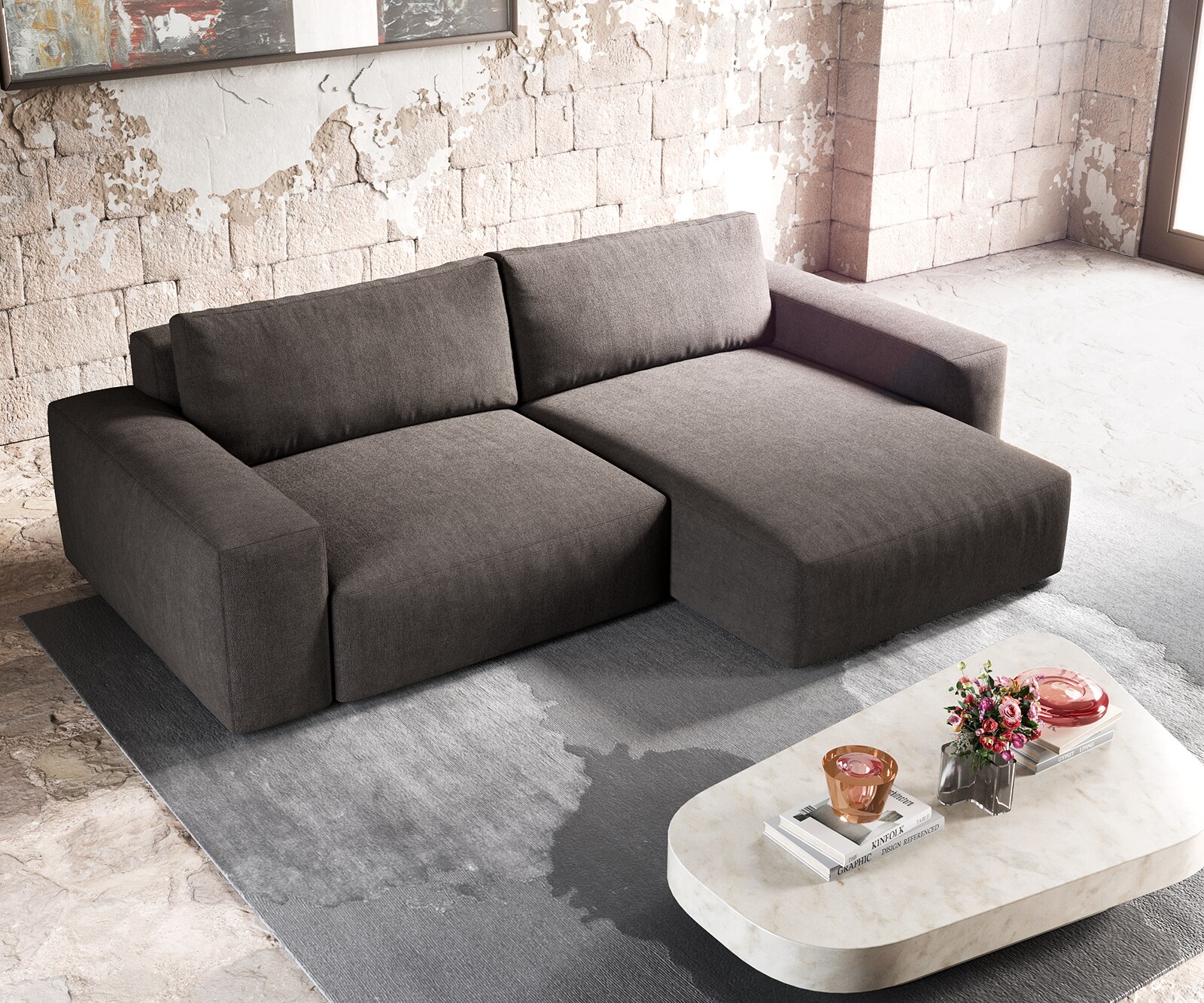 Hoekbank Lanzo XL 270x180 cm microvezel kaki bruin variabele rugleuning 4
