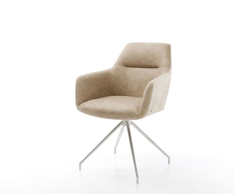 Eetkamerstoel Pejo-Flex microvelours beige vintage kruisframe conisch roestvrij staal pocketveer kern
