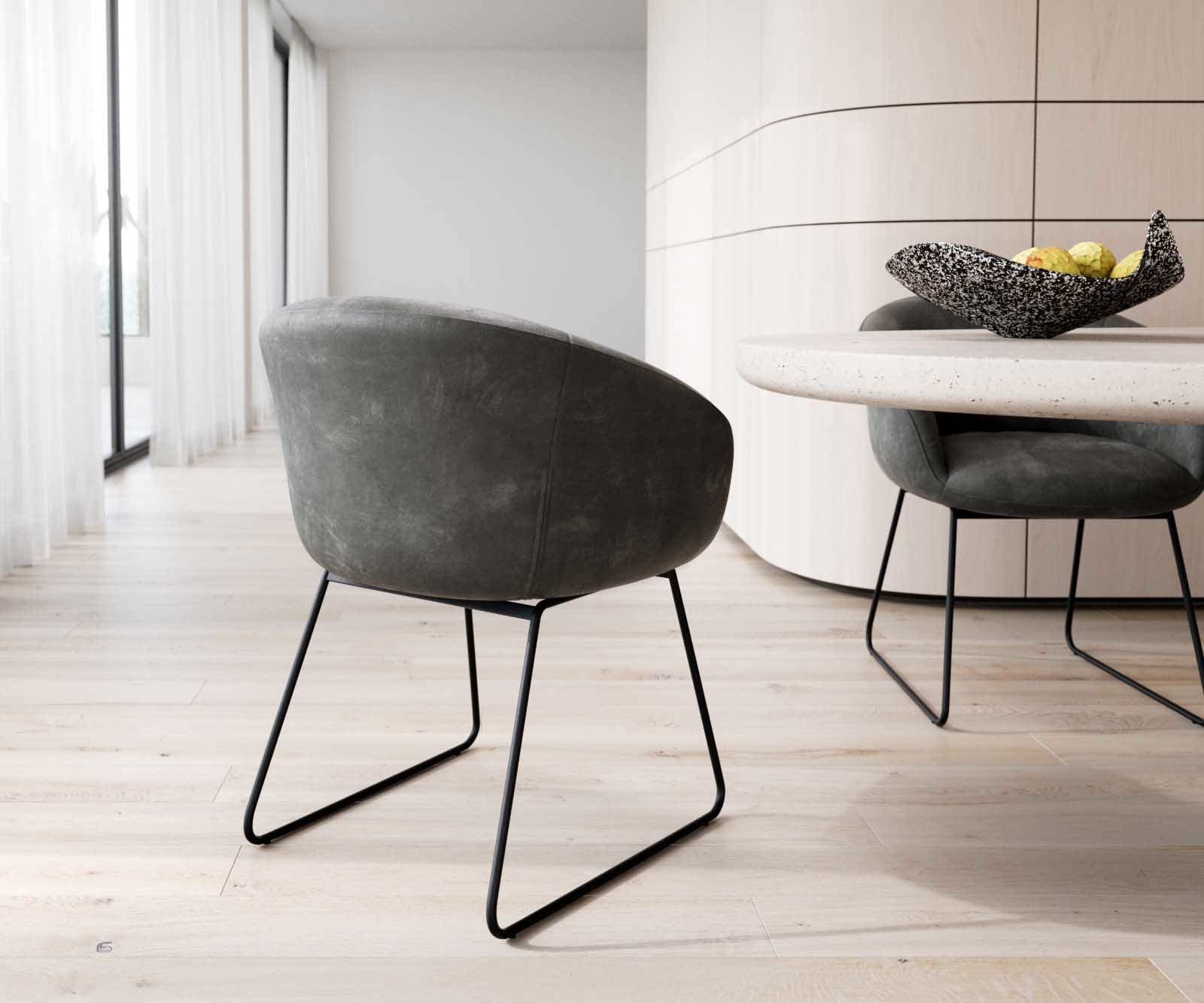 Eetkamerstoel Vinka-Flex met armleuning microvelours antraciet vintage slipframe zwart pocketveer kern 4 Eetkamerstoel Vinka-Flex met armleuning microvelours antraciet vintage slipframe zwart pocketveer kern 4