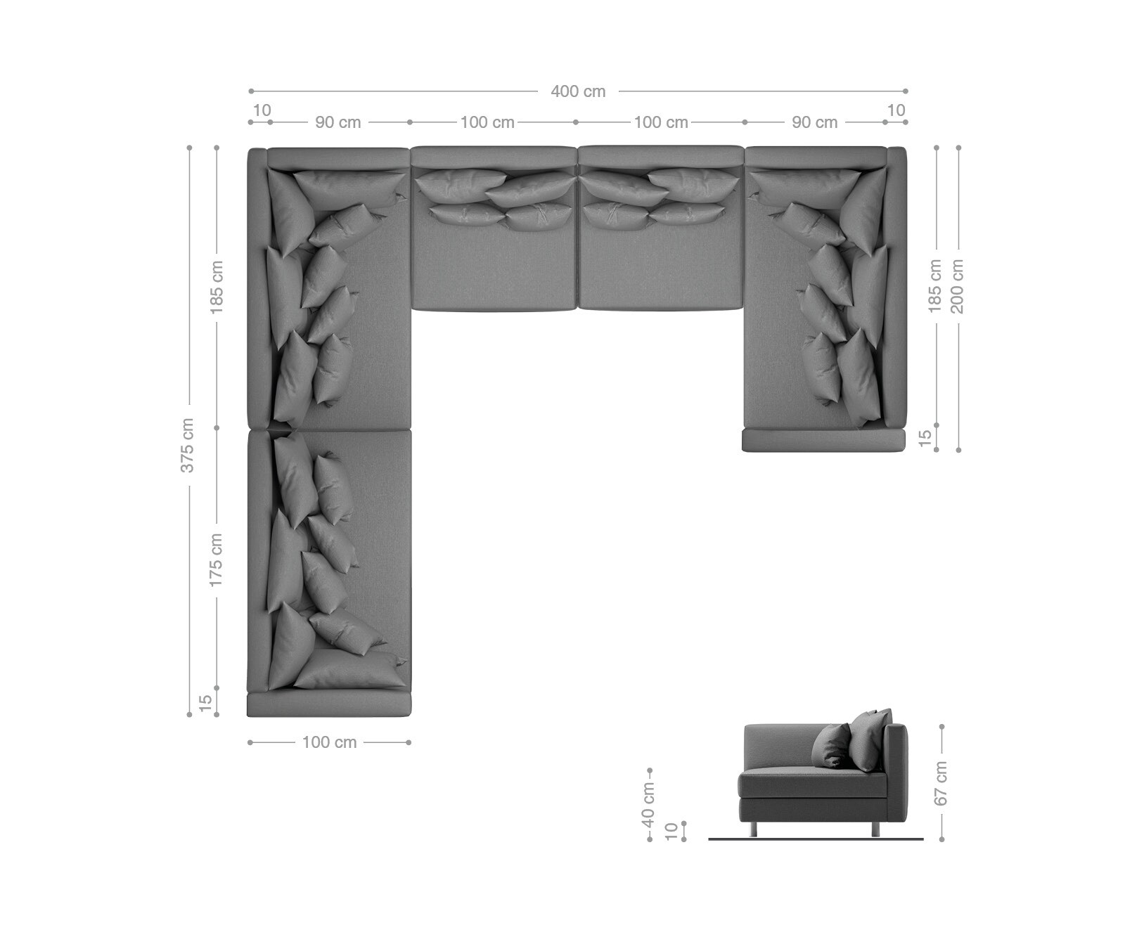 Woonlandschap Clovis XXL wit zwart met armleuning otttomane links 6