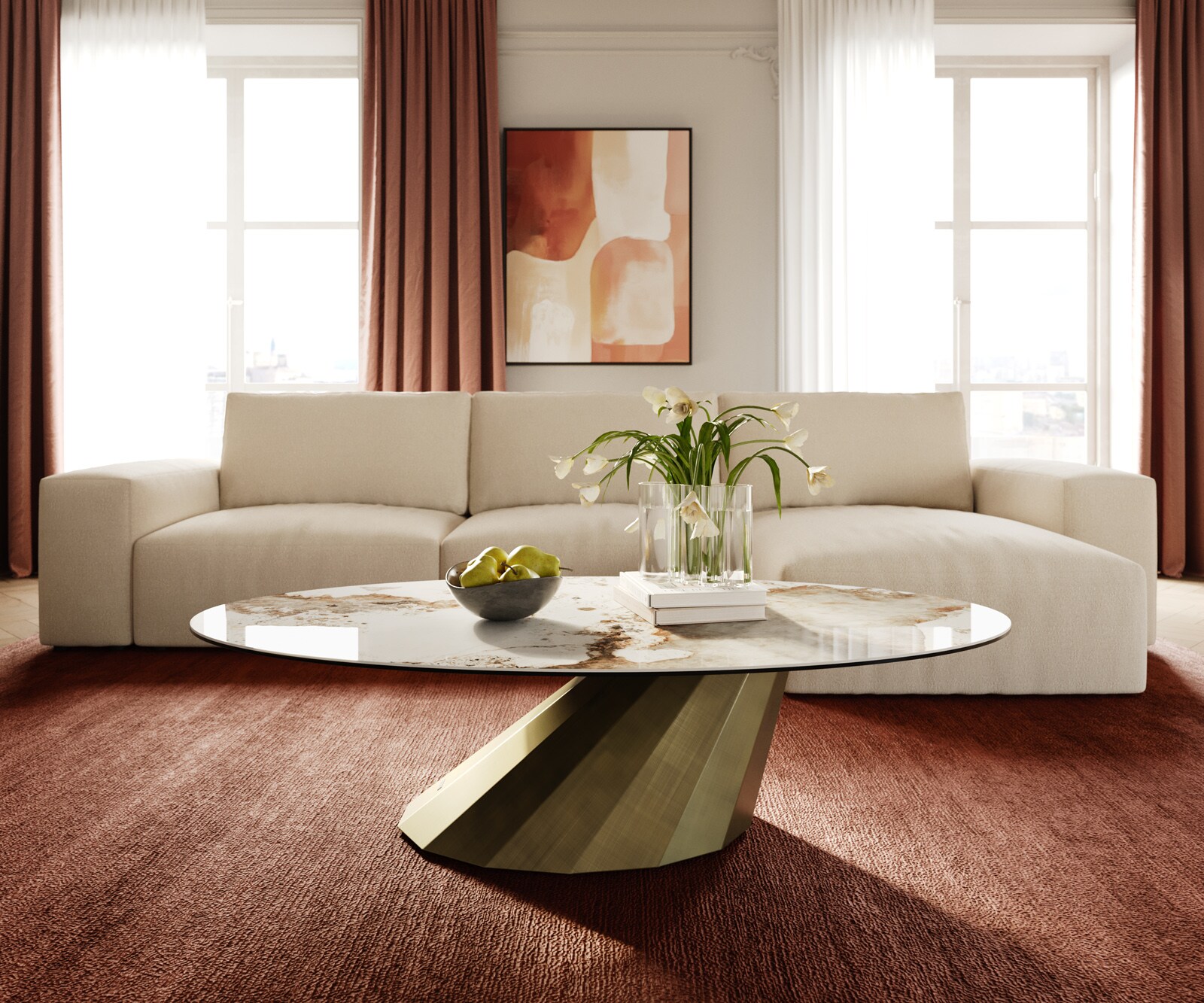 Salontafel Edge Oval 140x80 cm keramiek Minas Melange Parabi metallic goud 1