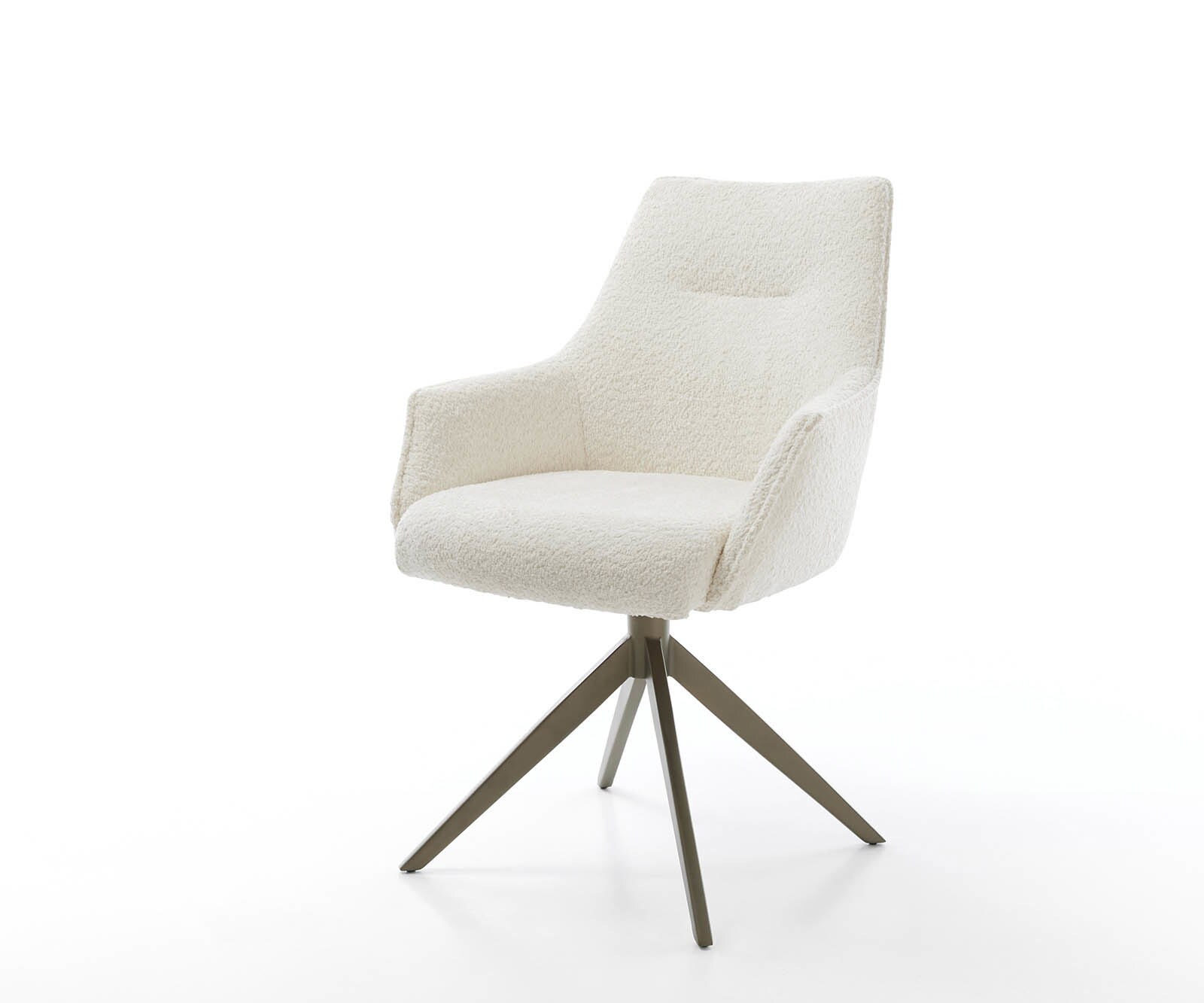 Draaistoel Alja-Flex met armleuning bouclé wit kruisframe breed afwerking met titanium 360° draaibaar pocketveer kern