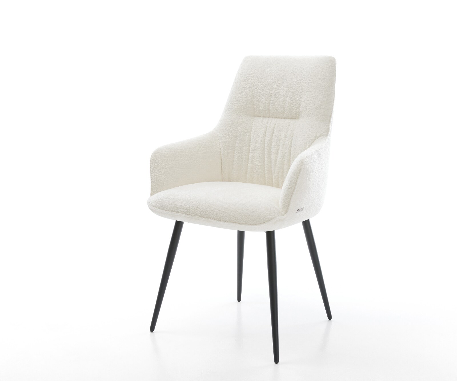 Eetkamerstoel Zelia-Flex met armleuning bouclé zacht beige 4-poot conisch zwart pocketveer kern