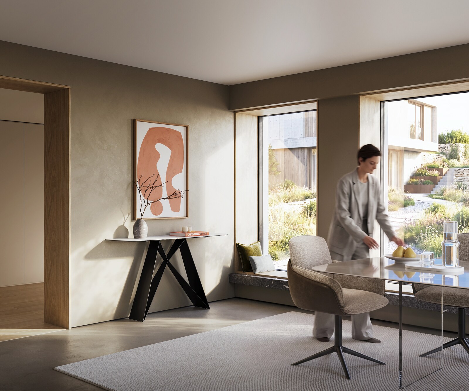 Consoletafel Edge Bootvorm 140x40 cm Keramiek Laminam® Statuarietto Weiß Velio Metaal Zwart 6