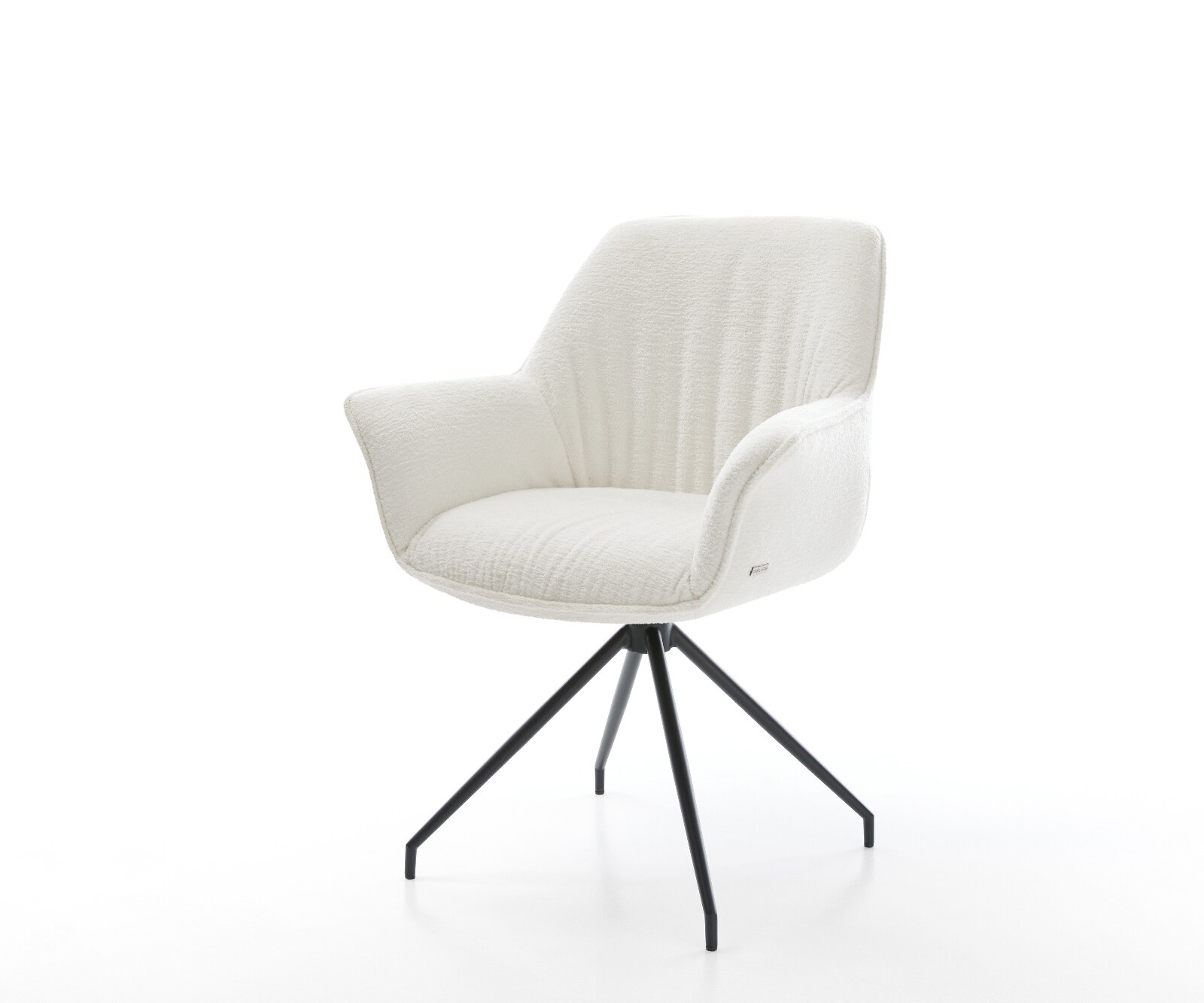 Eetkamerstoel Keila-Flex met armleuning bouclé zacht beige kruisframe conisch zwart