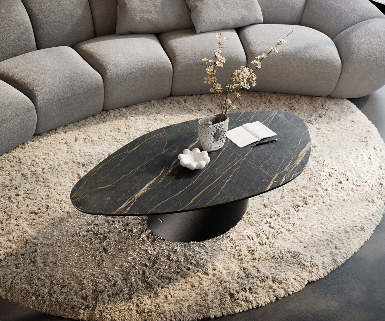 Salontafel Edge Organisch 140x76 cm keramiek Laminam® Noir Desir bruin Conis zwart metaal 4