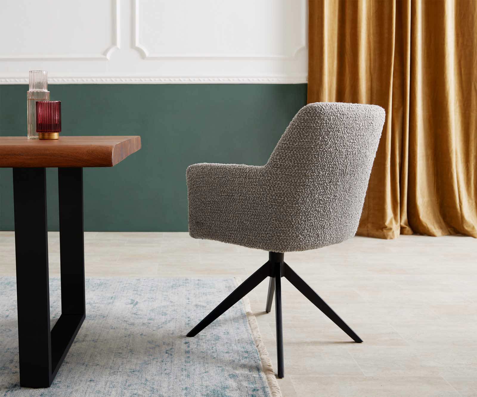 Draaistoel Xana-Flex met armleuning bouclé zilver grijs kruisframe breed zwart 360° draaibaar pocketveer kern 4 Draaistoel Xana-Flex met armleuning bouclé zilver grijs kruisframe breed zwart 360° draaibaar pocketveer kern 4