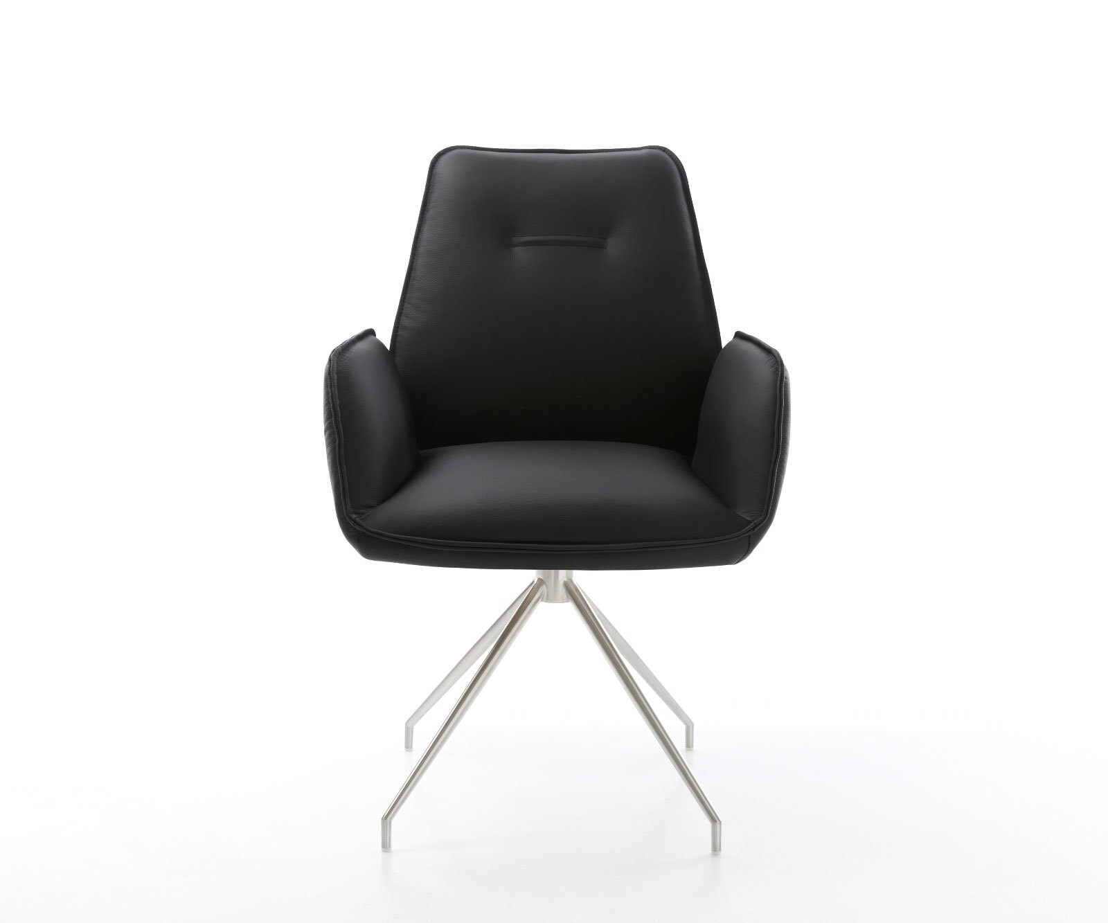 Eetkamerstoel Zoa-Flex echt leer zwart kruisframe conisch roestvrij staal pocketveer kern 1 Eetkamerstoel Zoa-Flex echt leer zwart kruisframe conisch roestvrij staal pocketveer kern 1