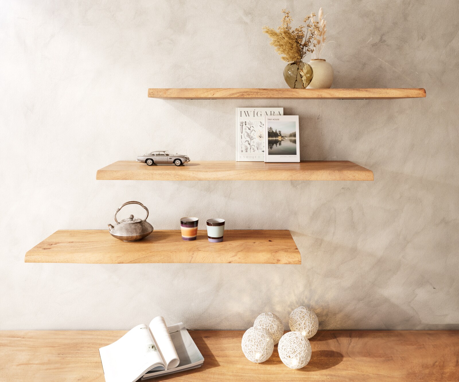 Wandplank Live-Edge 100 cm acacia natuur massieve boomrand 4