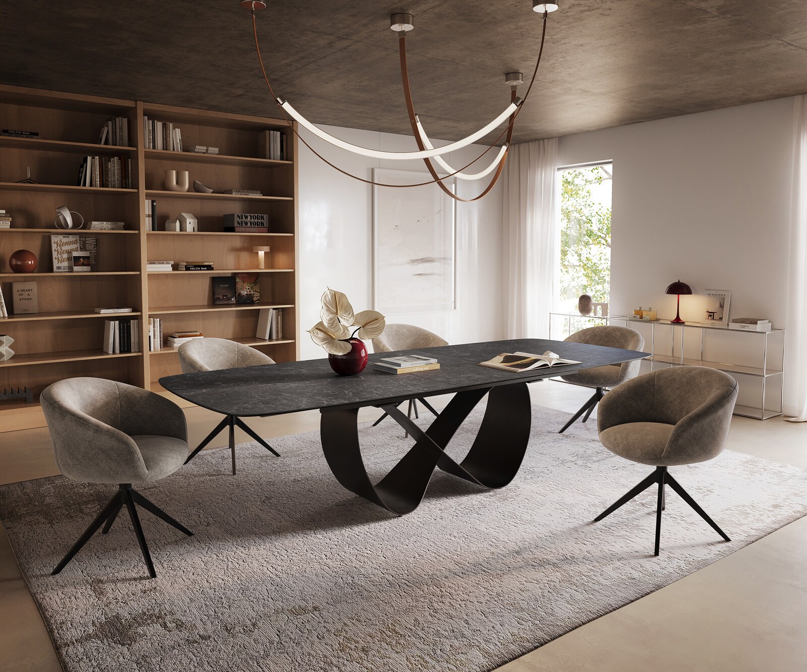 Eettafel Edge Boot 240-300x120 cm Keramiek Laminam® Nero Greco Anthrazit Infinity Metaal Zwart uitschuifbaar 7