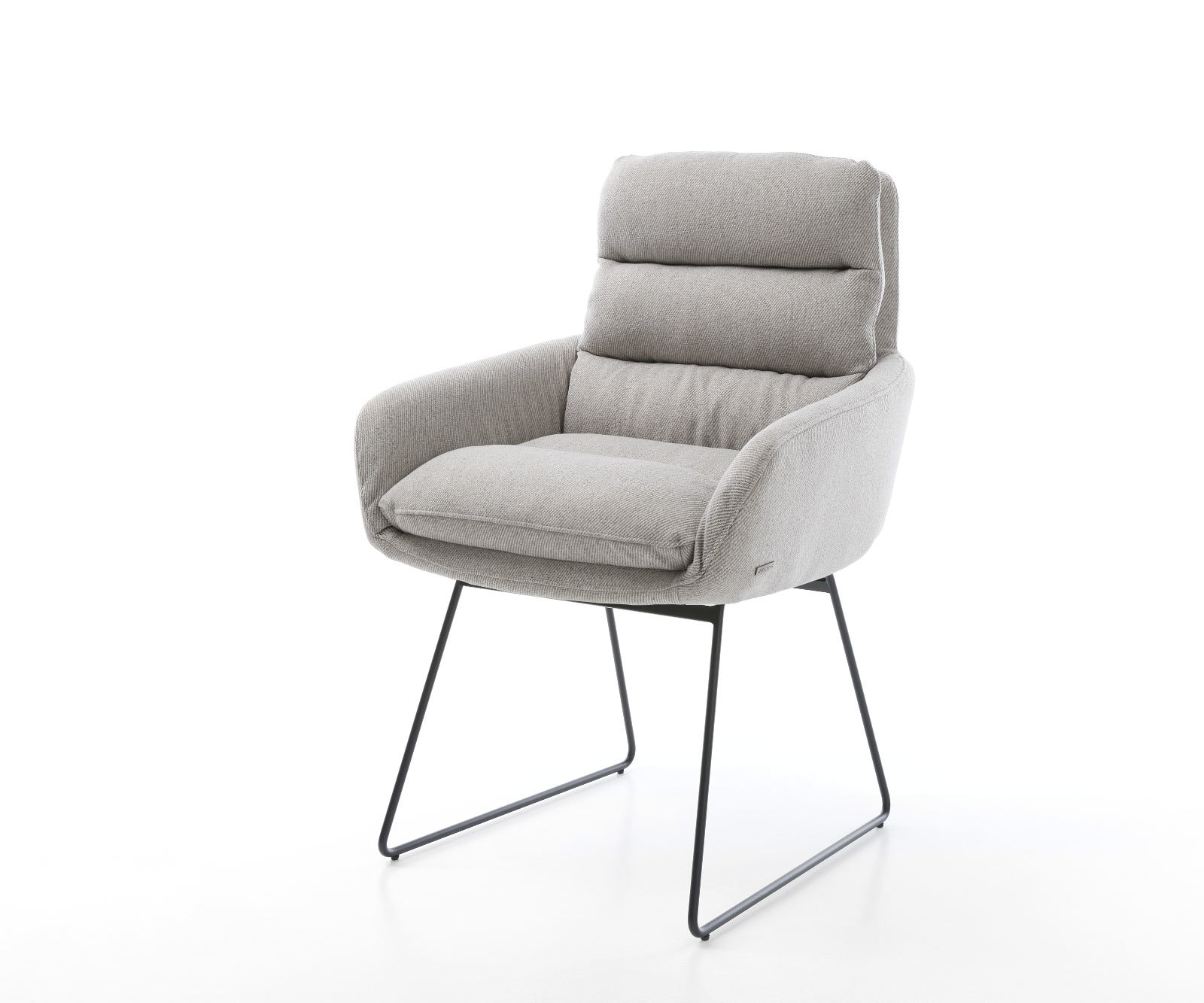 Eetkamerstoel Abelia-Flex met armleuning stripes lichtgrijs slipframe zwart Eetkamerstoel Abelia-Flex met armleuning stripes lichtgrijs slipframe zwart