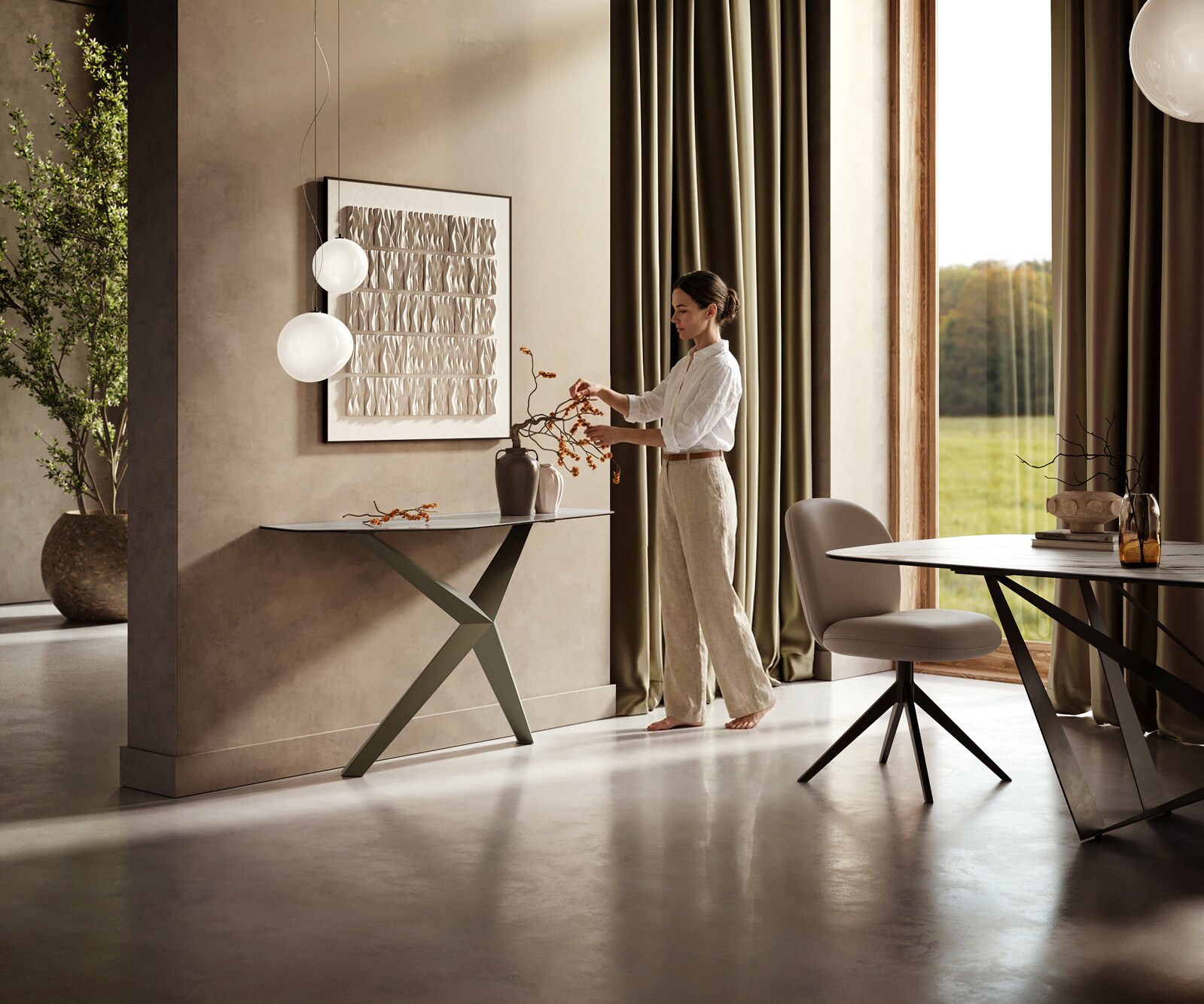 Consoletafel Edge Polygonaal 140x50 cm Keramiek Onyx Pearl Zentharo Metaal Effektfinish Titan 6