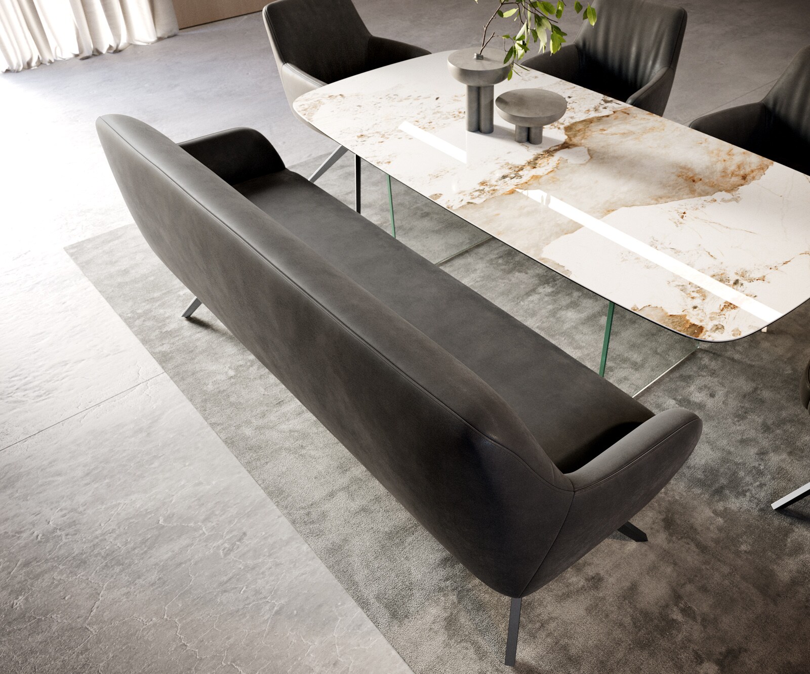 Eetkamerbank Taya-Flex 200 cm microvelours anthraciet vintage hoekig kruisframe grafiet pocketvering 3