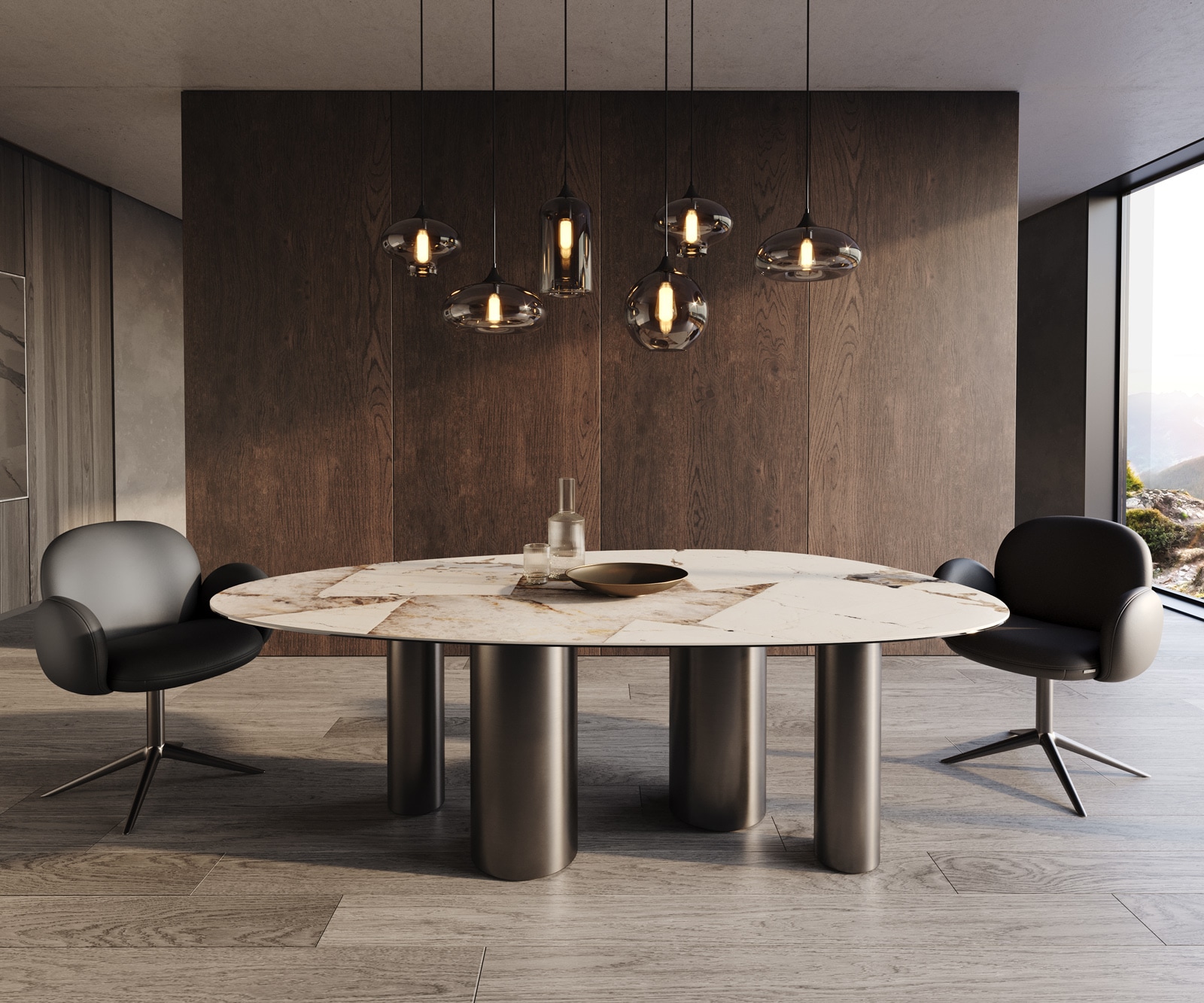 Eettafel Edge Oval 220x120 keramiek Iris FMG Patagonia Lappato Pilier roestvrij staal grafiet 1 Eettafel Edge Oval 220x120 keramiek Iris FMG Patagonia Lappato Pilier roestvrij staal grafiet 1