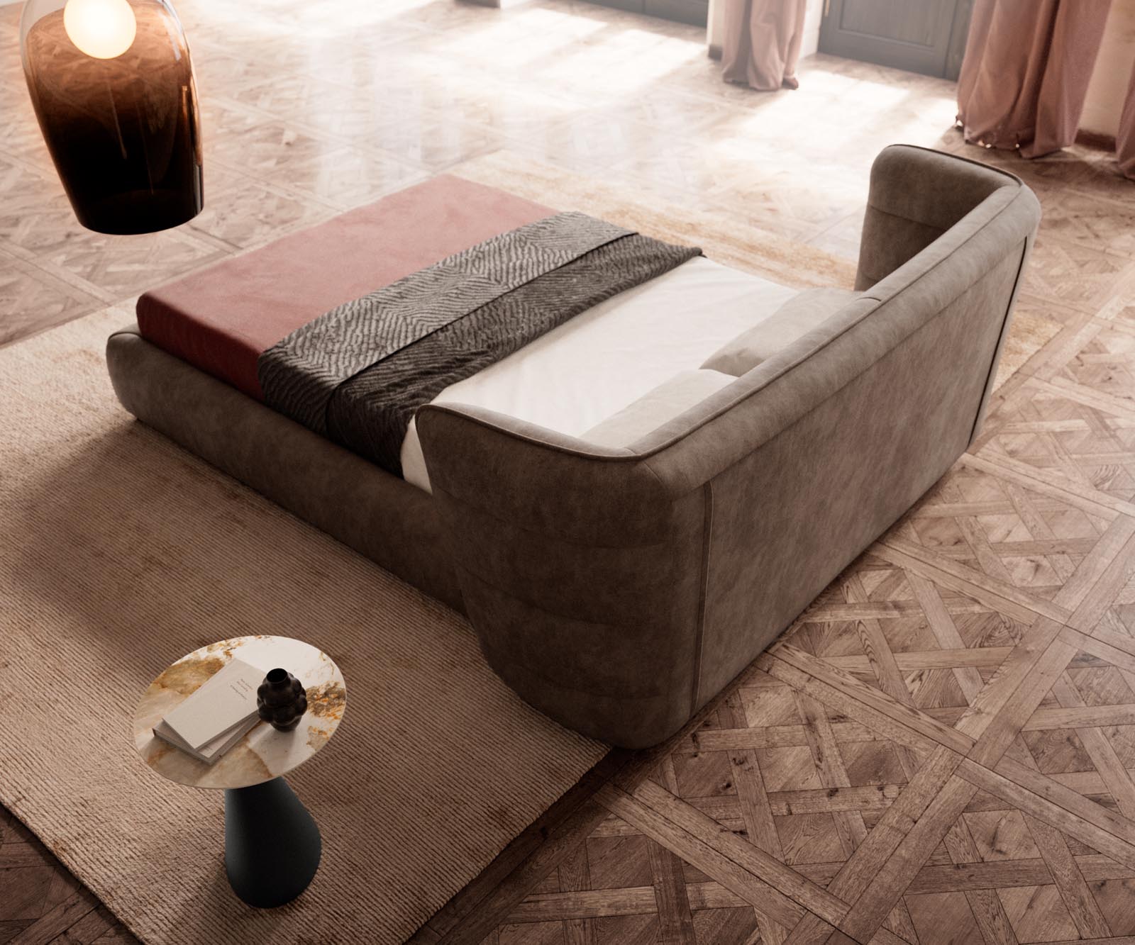 Gestoffeerd bed Simea 140x200 cm microvezel taupe vintage 5