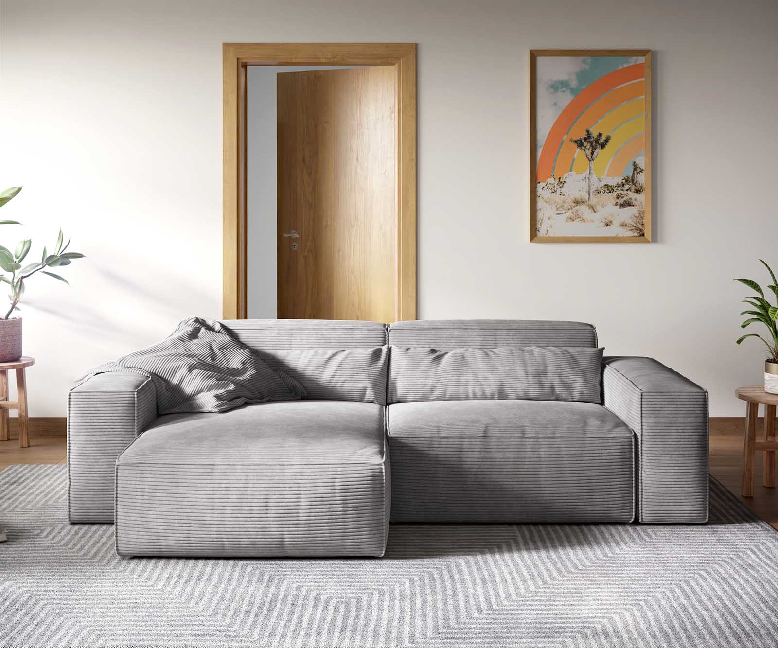 Hoekbank Sirpio XL 270x170 cm koord zilvergrijs recamiere variabele 1