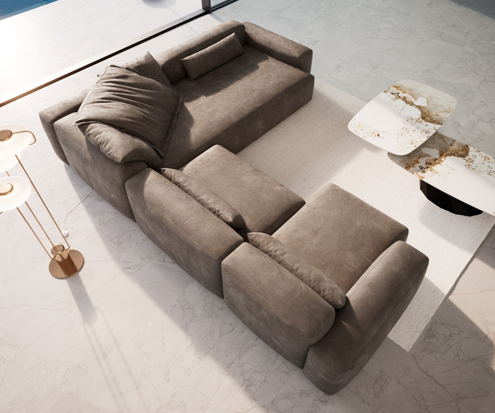 Woonkamer landschap Freestyle 360x290 cm Microvezelmateriaal Taupe Vintage kapnaad 4