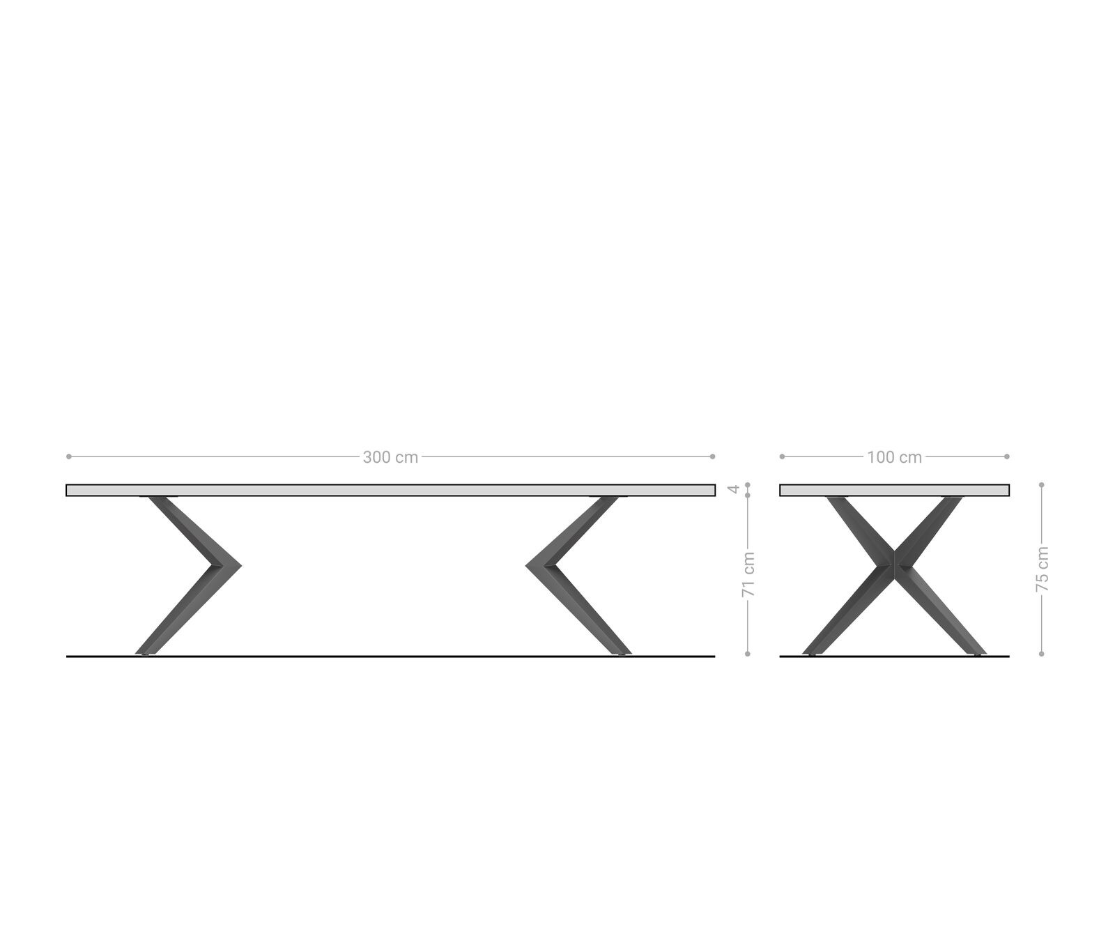 Eettafel Edge 300x100x4 eiken natuur Zenthara kantig RVS Live-Edge 5