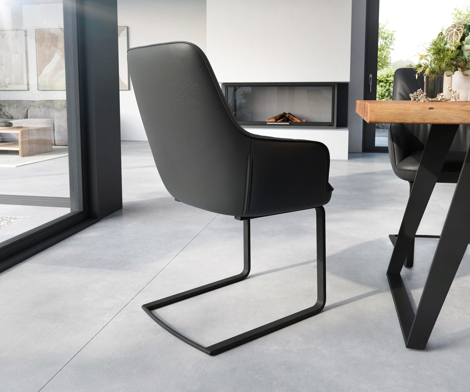 Sledemodel Zelia-Flex met armleuning echt leer zwart sledemodel vlak zwart pocketveer kern 4