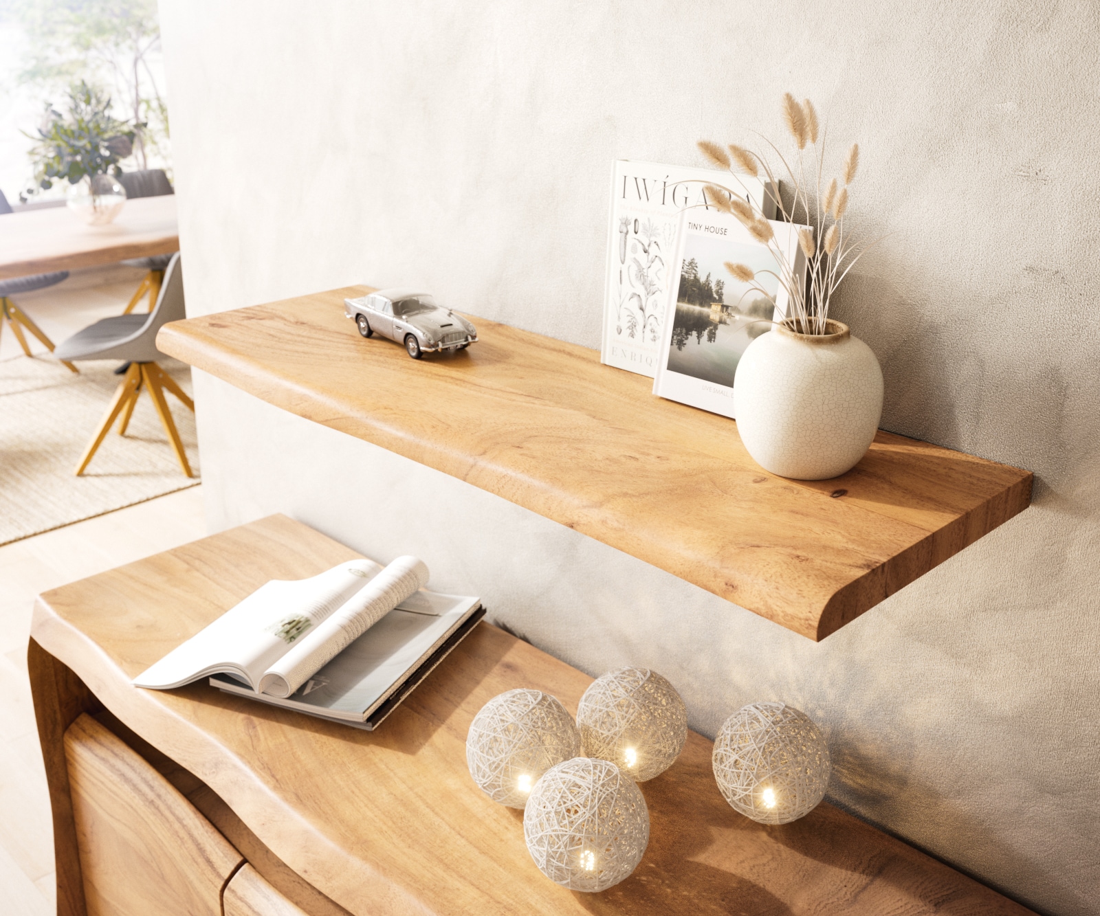 Wandplank Live-Edge 100 cm acacia natuur massieve boomrand 1 Wandplank Live-Edge 100 cm acacia natuur massieve boomrand 1