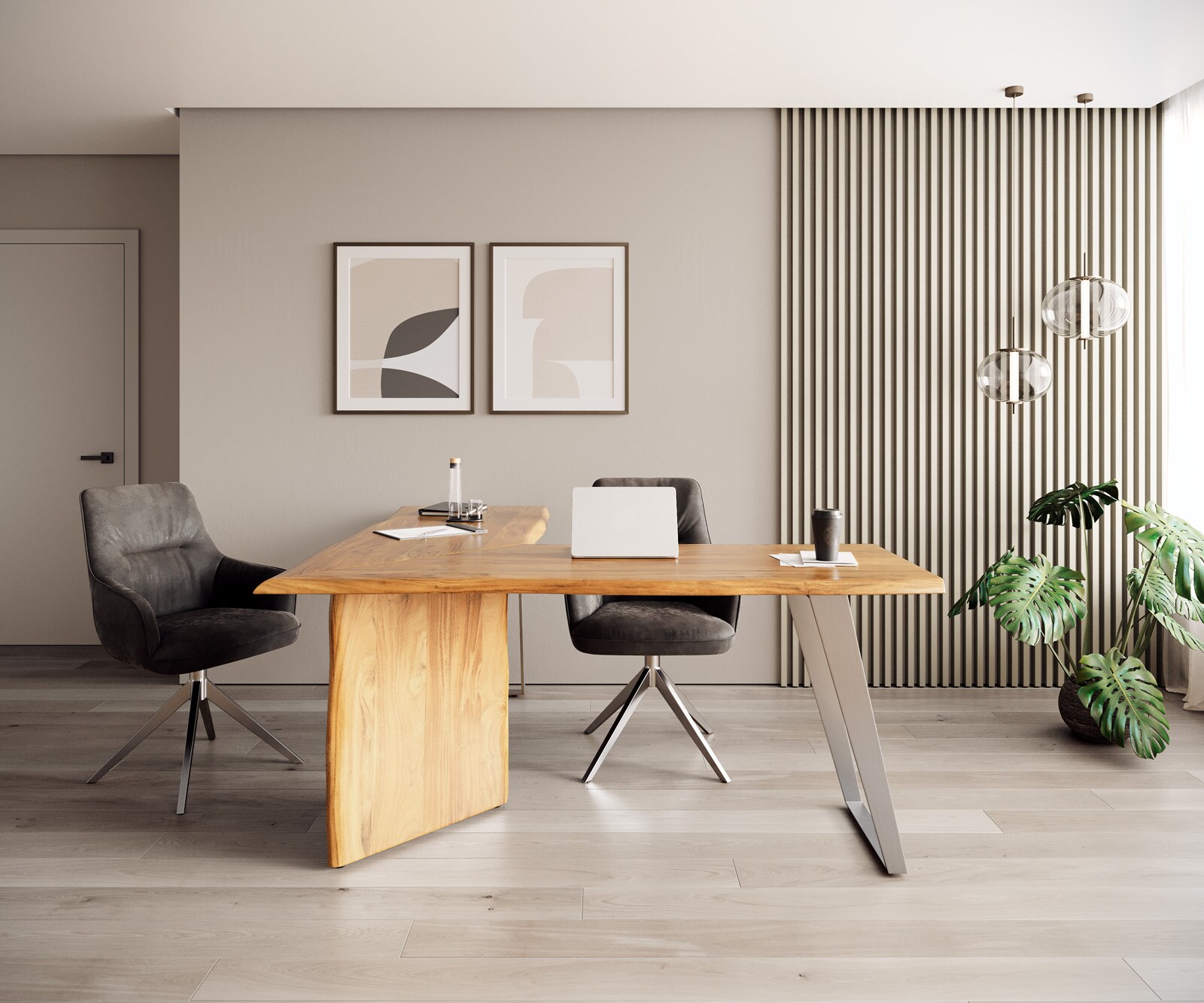 Bureautafel Live-Edge acacia natuur 180x180 frame zilver boomkant 1