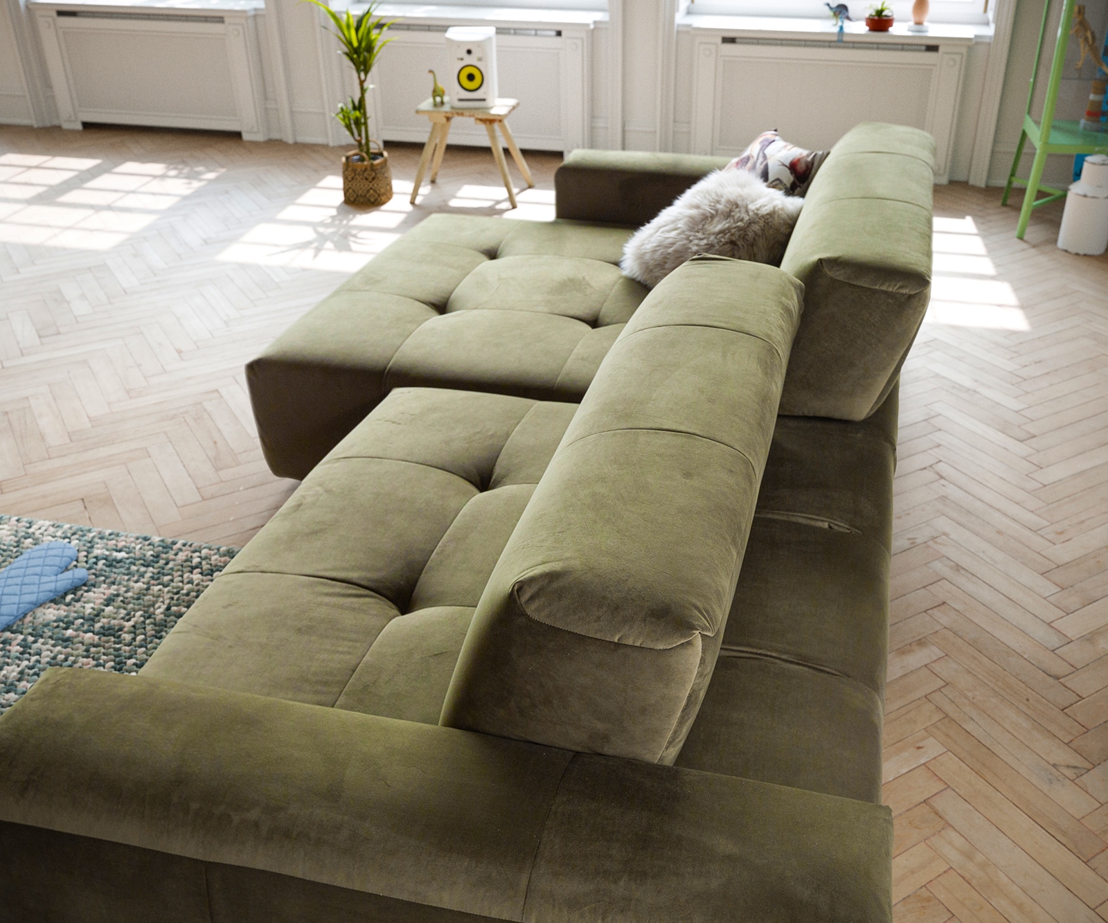 Hoekbank Lazaro 300x160 cm Fluweel olijf ottomaan Links met zitdiepteverstelling 3 Hoekbank Lazaro 300x160 cm Fluweel olijf ottomaan Links met zitdiepteverstelling 3