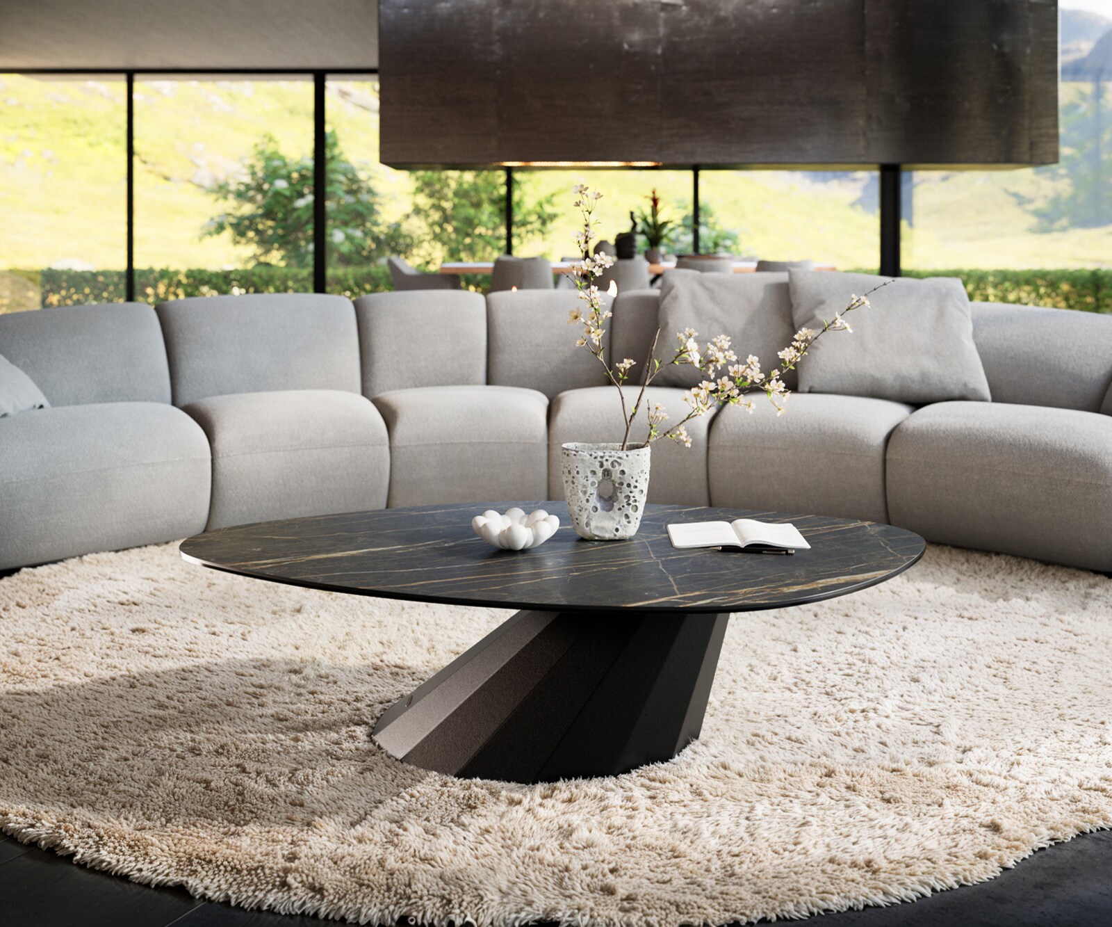 Salontafel Edge Organisch 140x76 cm keramiek Laminam® Noir Desir bruin Parabi zwart metaal 2