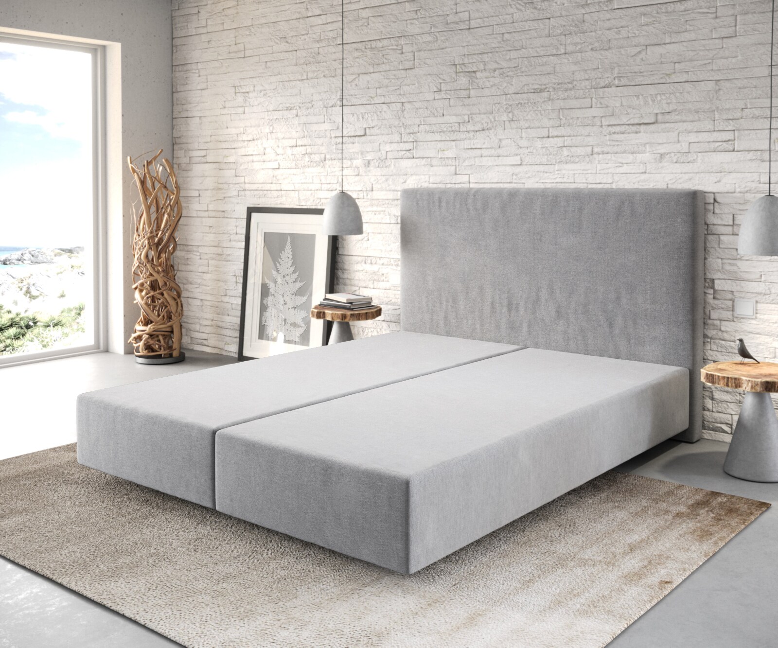 Boxspring frame Dream-Well 160x200 cm Grijs Mikrofaser