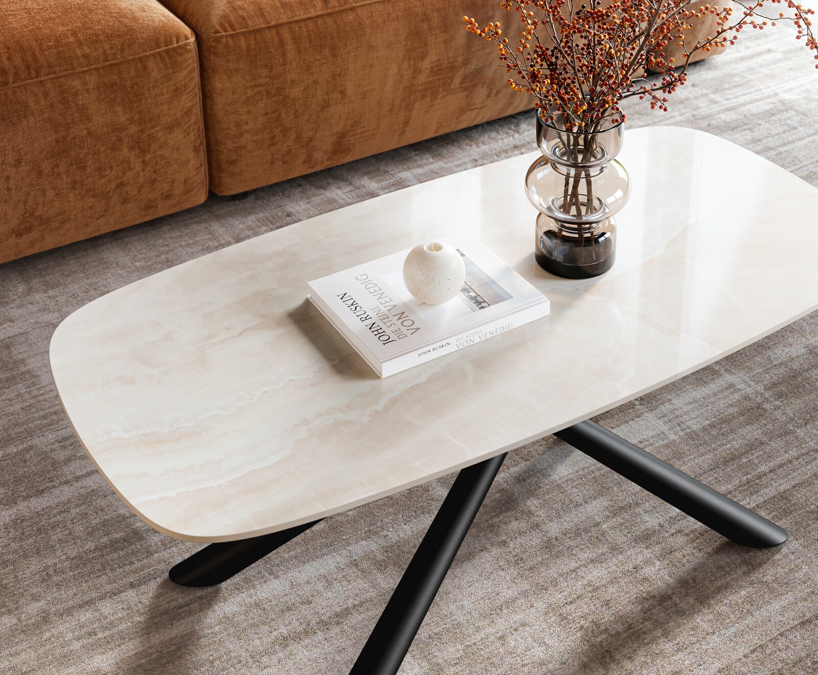 Salontafel Edge bootvormig 100x50 cm keramiek Onyx Champagne Sarity metaal zwart 3