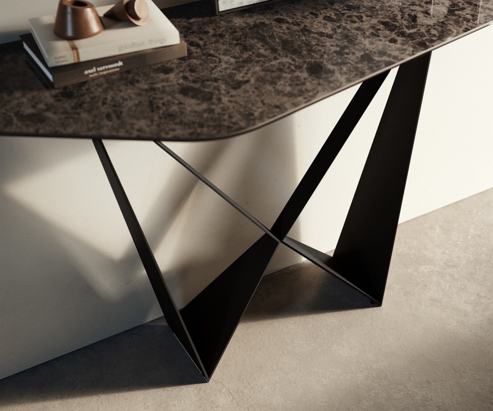 Consoletafel Edge Polygonaal 140x50 cm Keramiek Emperador Extra Lucidato Dunkelbraun Spios Metaal Zwart 5