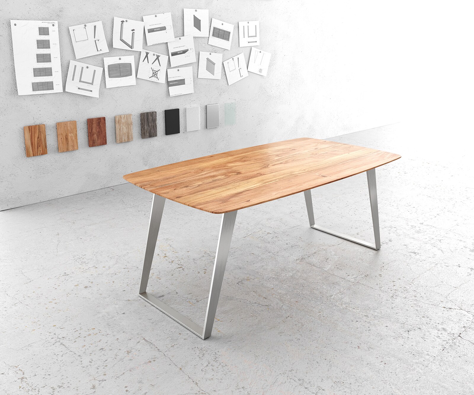 Eettafel Edge Boot 180x90 acacia natuur edelstaal schuin Zwitserse rand