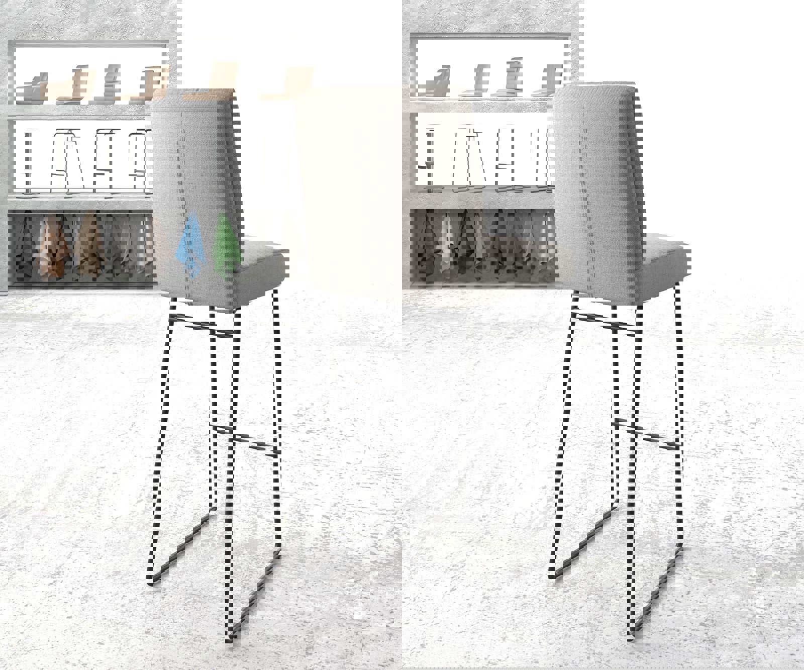 Barstoel Pela-Flex stripes lichtgrijs slipframe metaal 2 Barstoel Pela-Flex stripes lichtgrijs slipframe metaal 2