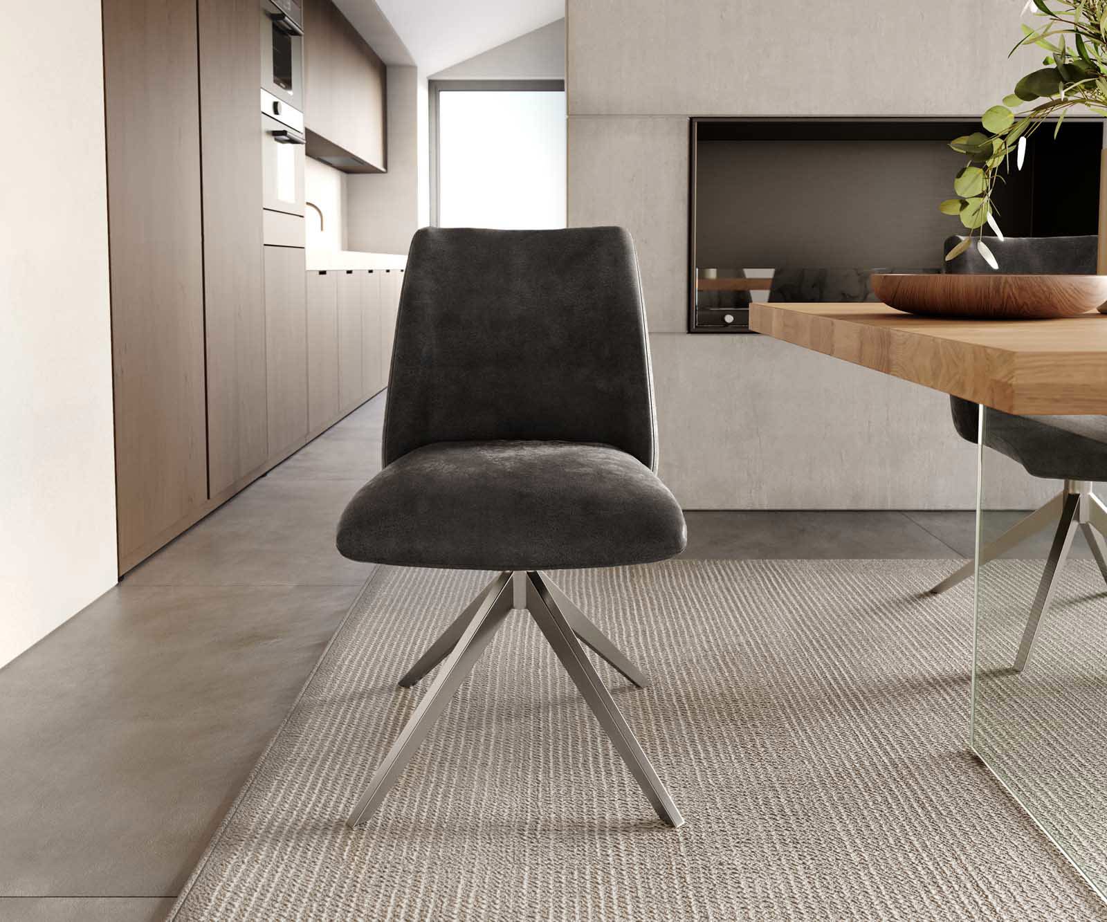 Draaistoel Elso-Flex microvelours antraciet vintage kruisframe breed roestvrij staal 360° draaibaar pocketveer kern 1 Draaistoel Elso-Flex microvelours antraciet vintage kruisframe breed roestvrij staal 360° draaibaar pocketveer kern 1