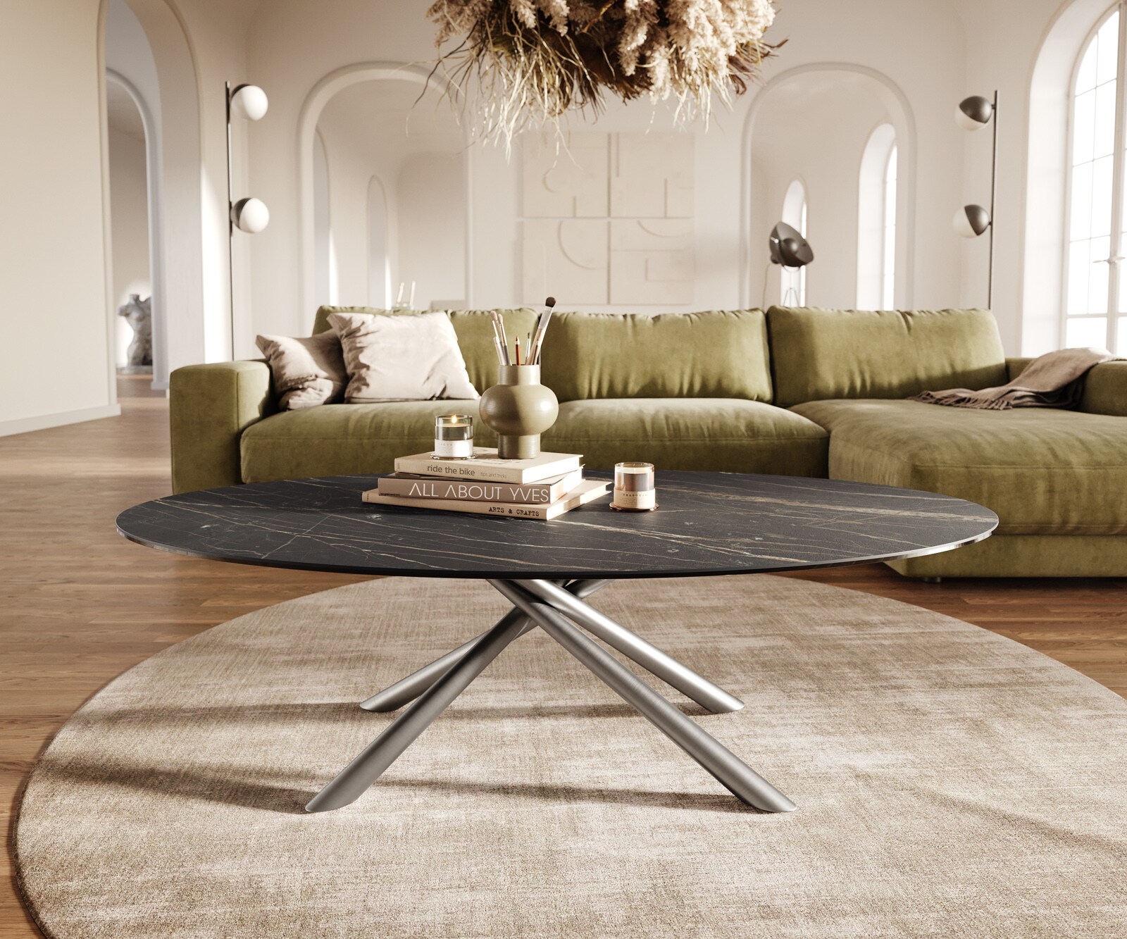 Salontafel Edge Oval 140x80 cm keramiek Laminam® Noir Desir bruin Sarity geborsteld roestvrij staal 1