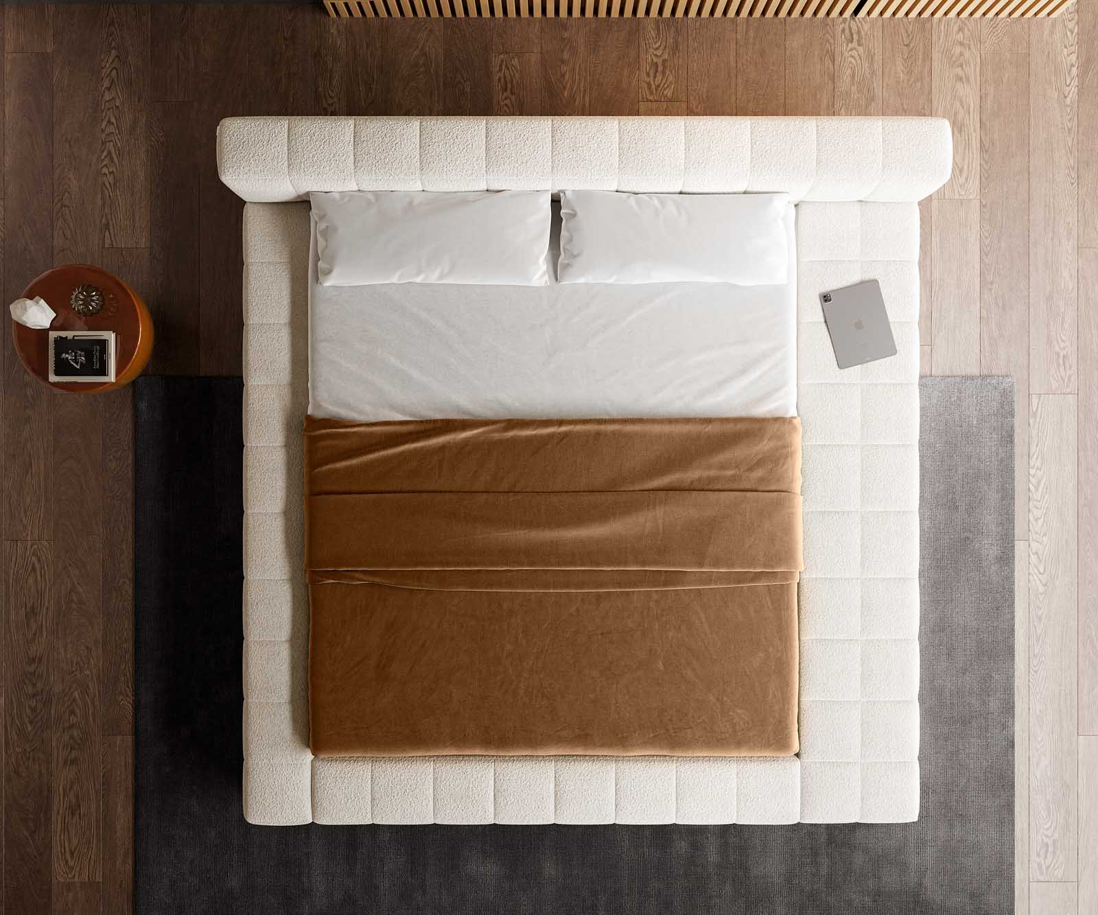 Gestoffeerd-bed Espazio 180x200 cm Bouclé crème-wit met opbergruimte 5
