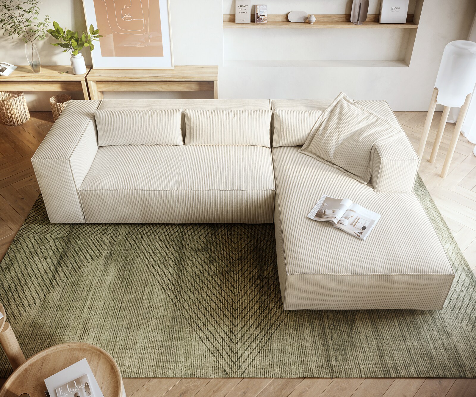 Hoekbank Brom 260 x 175 cm Cord beige Recamiere rechts 3