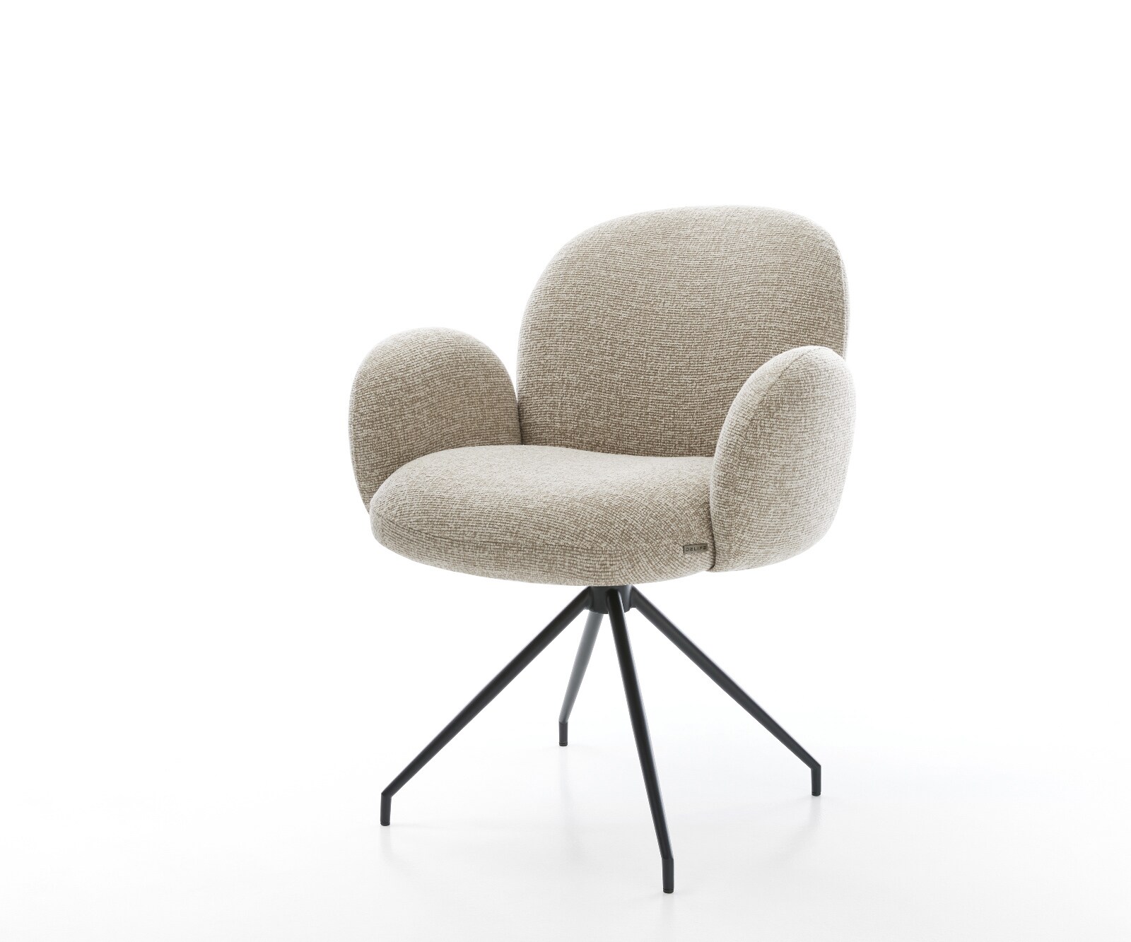 Eetkamerstoel Nube-Flex met armleuning geweven stof beige kruisframe conisch zwart pocketveer kern 1