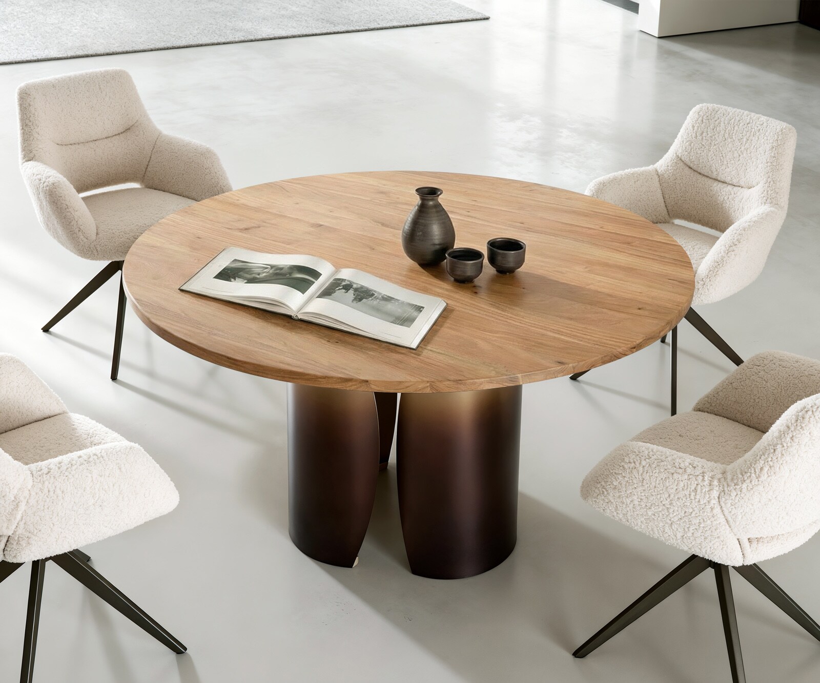 Eettafel Adenza rond 140x140 cm acacia naturel metaal goud fusion afwerking 1