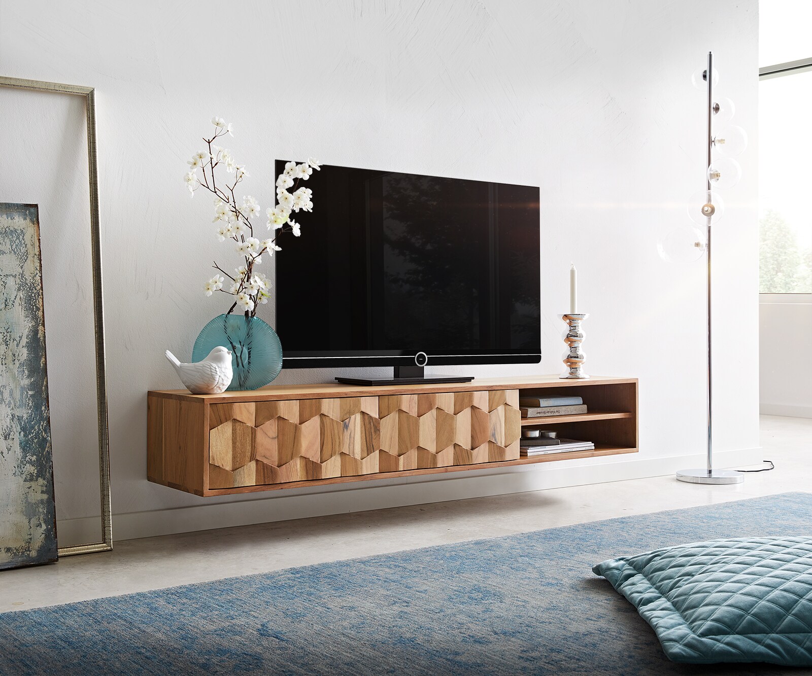 Tv-meubel Fevo 160 cm acacia naturel 2 deuren zwevend