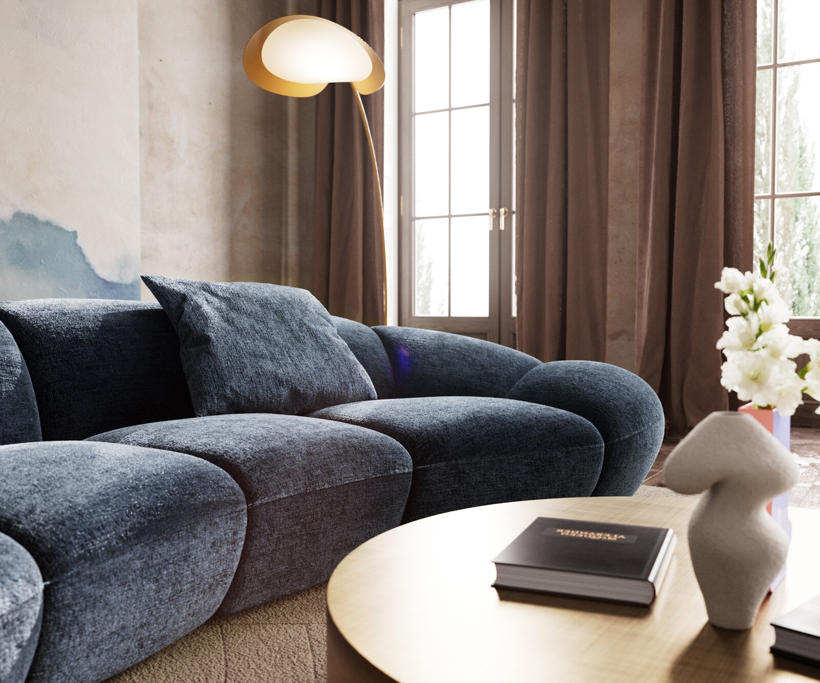 Big-sofa Lunna 360x175 cm chenille blauw 2 kussens 4