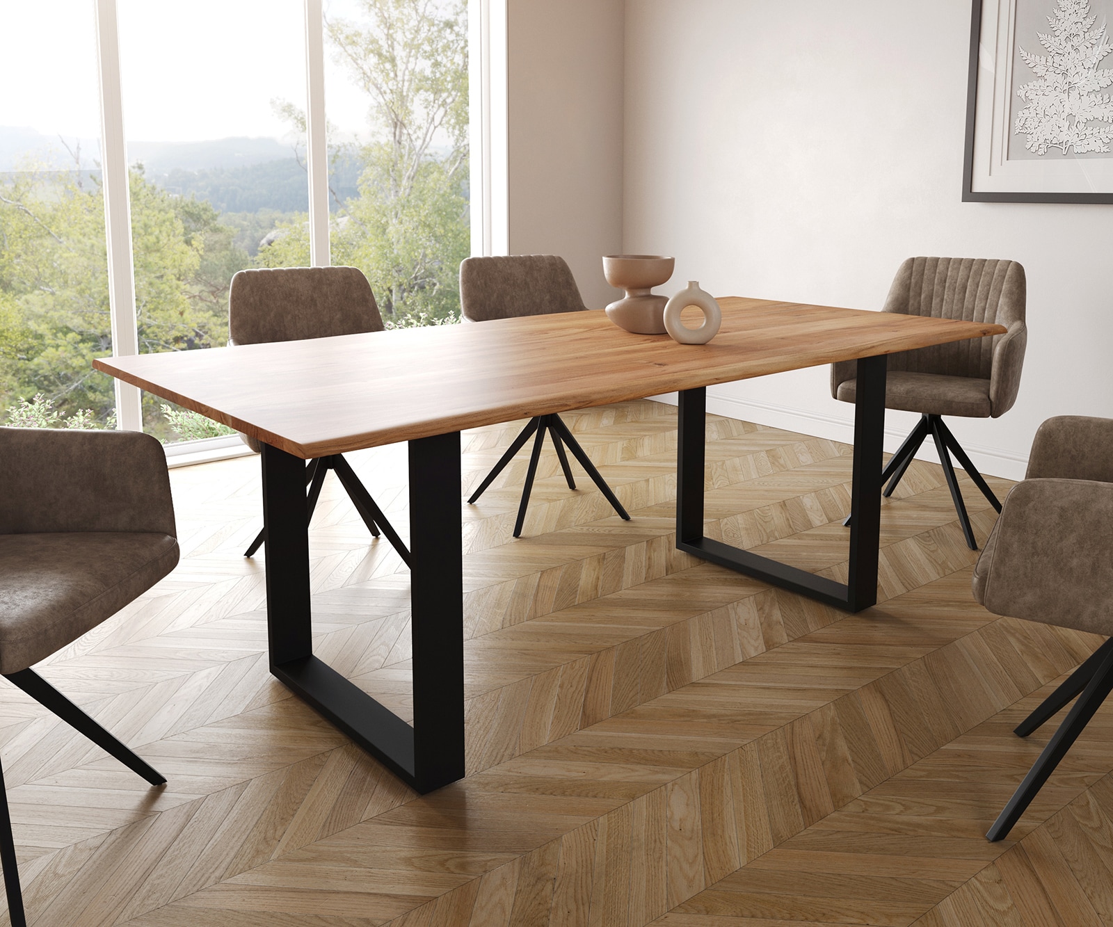 Eettafel Edge 200x100 S naturel acacia loper zwart Live-Edge Eettafel Edge 200x100 S naturel acacia loper zwart Live-Edge