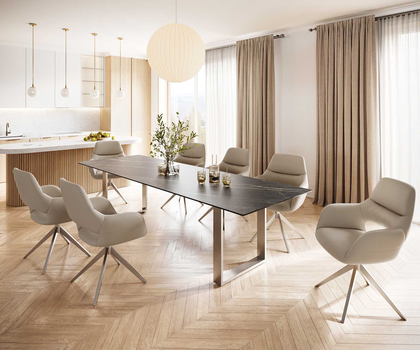 Eettafel Edge 300x100 keramiek Laminam® Noir Desir bruin roestvrij staal smal 6