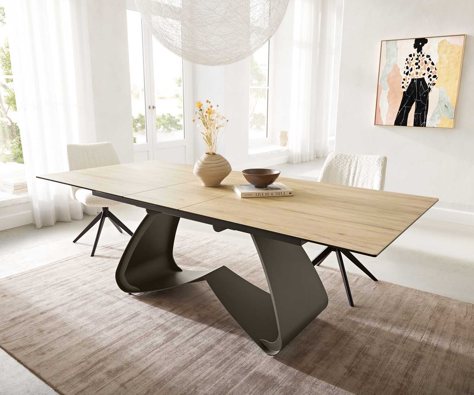 Eettafel Edge 180-220x100 keramiek Laminam® Sabbia Eikenkleur W-kaomeffect afwerking titanium Uitschuifbaar 1