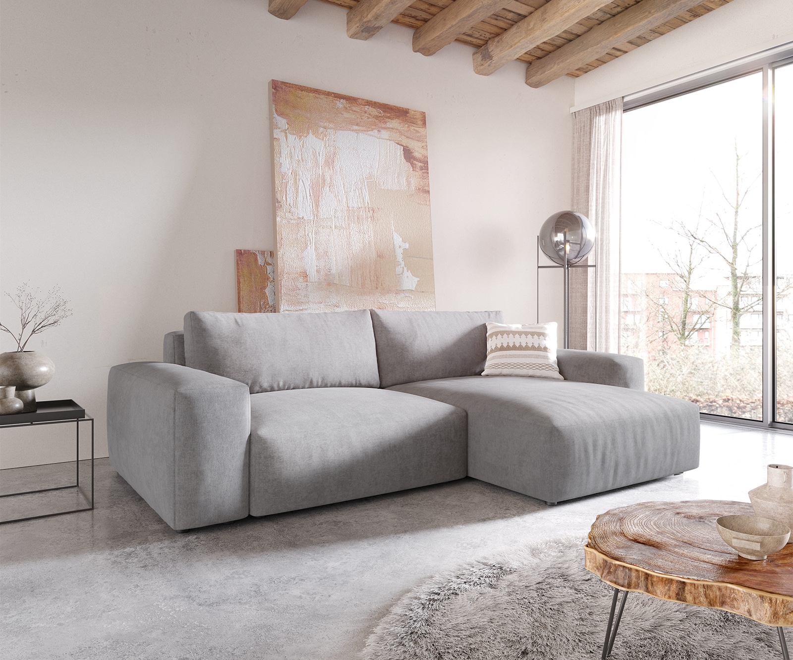 Hoekbank Lanzo XL 270x180 cm microvezel Grijs Variabele rugleuning Hoekbank Lanzo XL 270x180 cm microvezel Grijs Variabele rugleuning