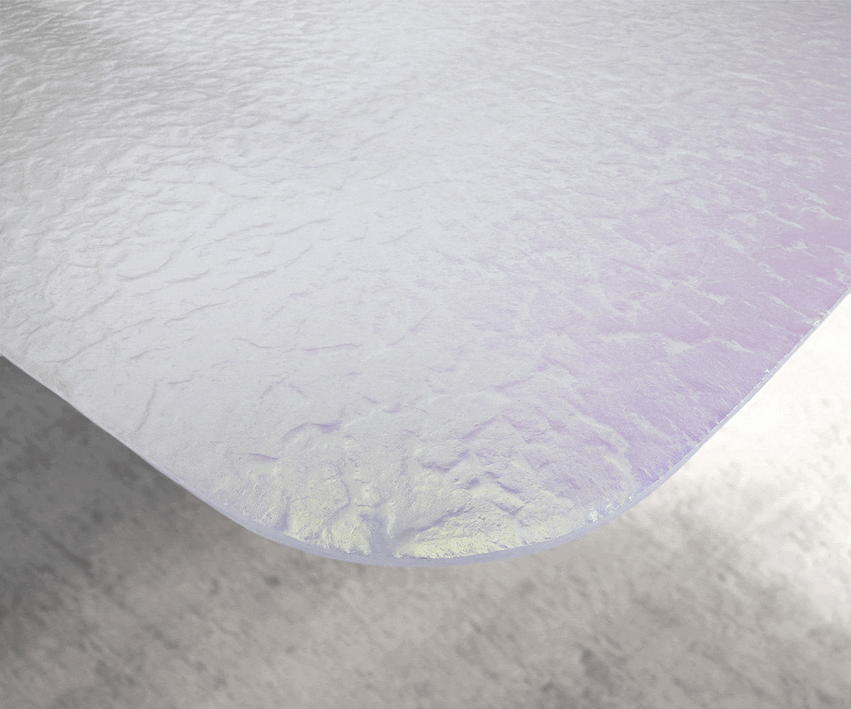 Eettafel Edge Boot 240x120 Reliefglas Perlmutt 3D-Design Troa metaal wit 3