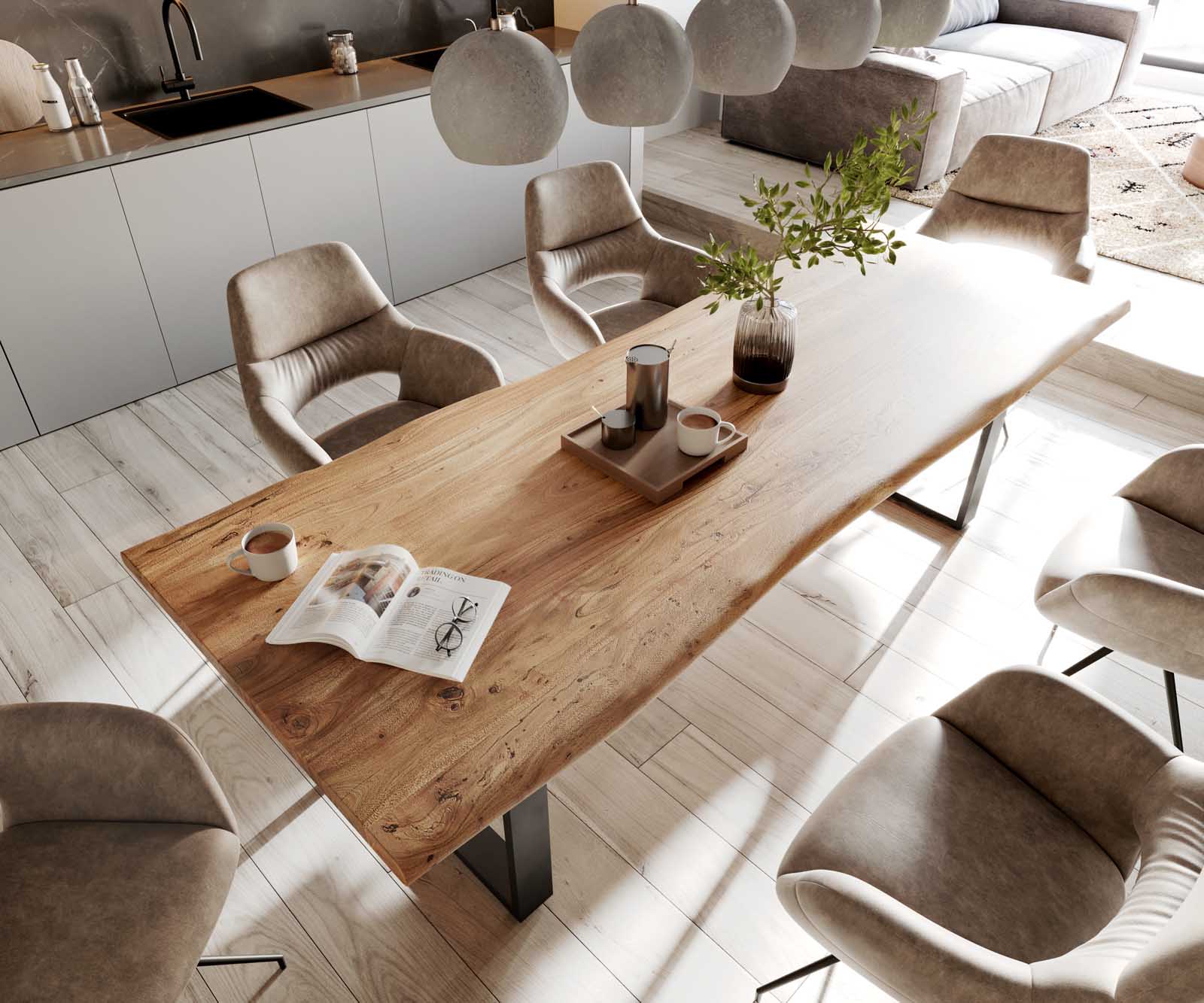 Eettafel Classic-Edge 260x100 acacia natuur frame hoekig metaal zwart 4