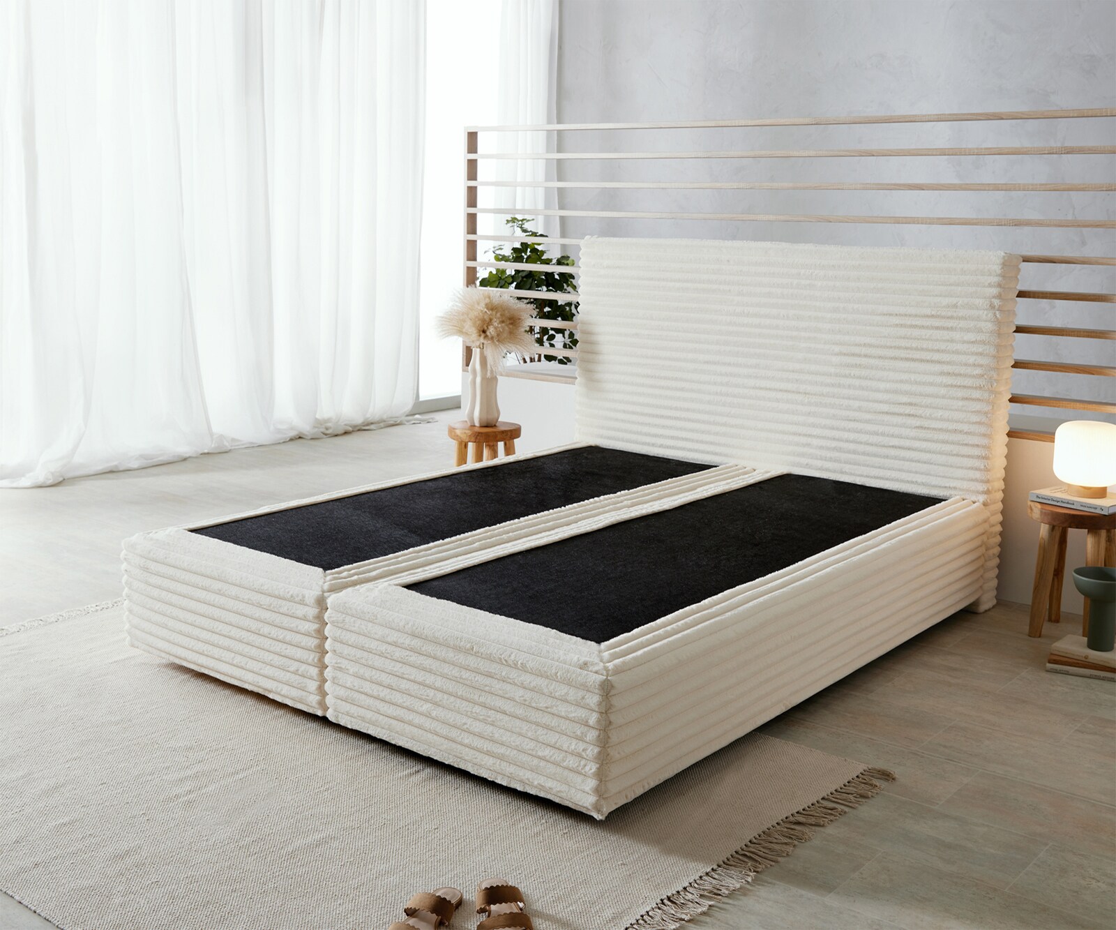 Boxspringframe Dream-Well pluche koord beige 160x200 cm Boxspringframe Dream-Well pluche koord beige 160x200 cm