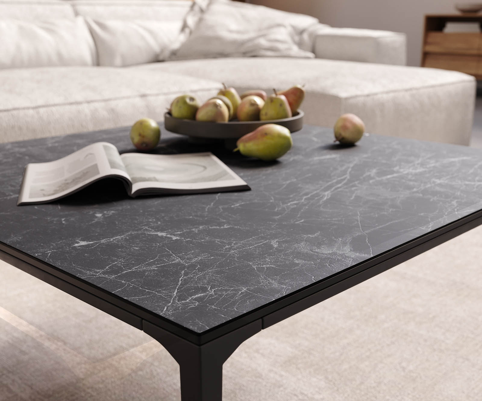 Salontafel Levente 85x85 cm keramiek Laminam®Nero Greco Grey onderstel metaal zwart 5