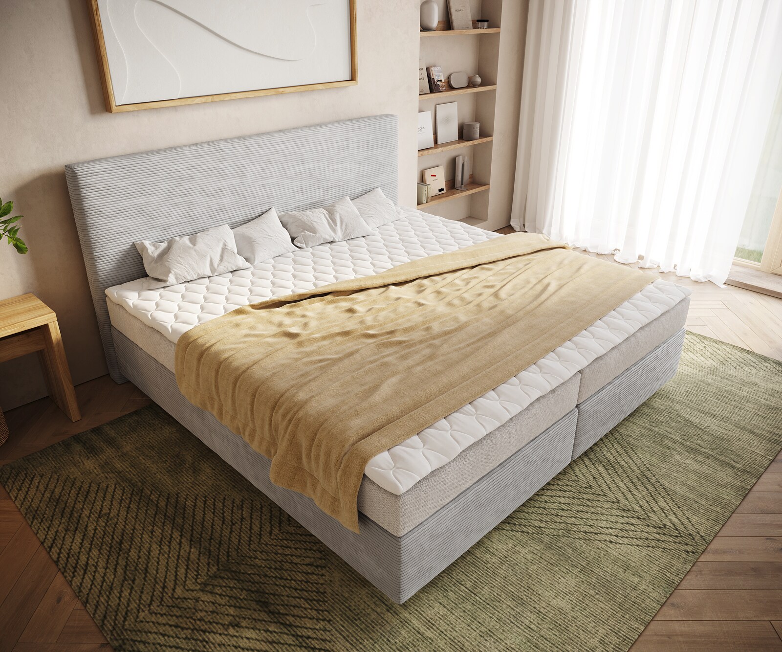 Boxspringbed Dream-Koord zilver 200x200 cm Bonell matras PU topper 3 Boxspringbed Dream-Koord zilver 200x200 cm Bonell matras PU topper 3